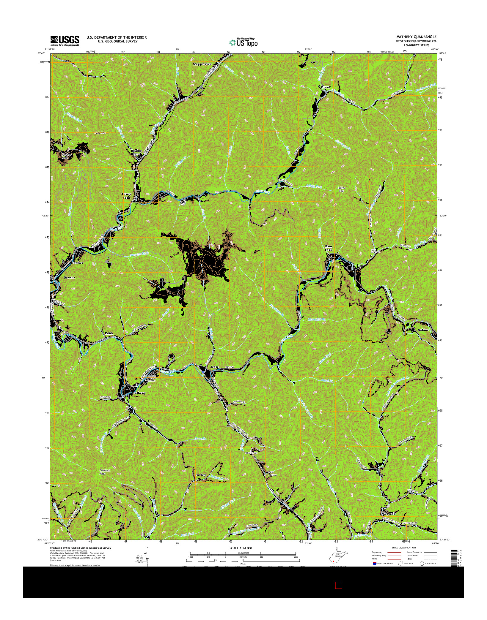 USGS US TOPO 7.5-MINUTE MAP FOR MATHENY, WV 2016