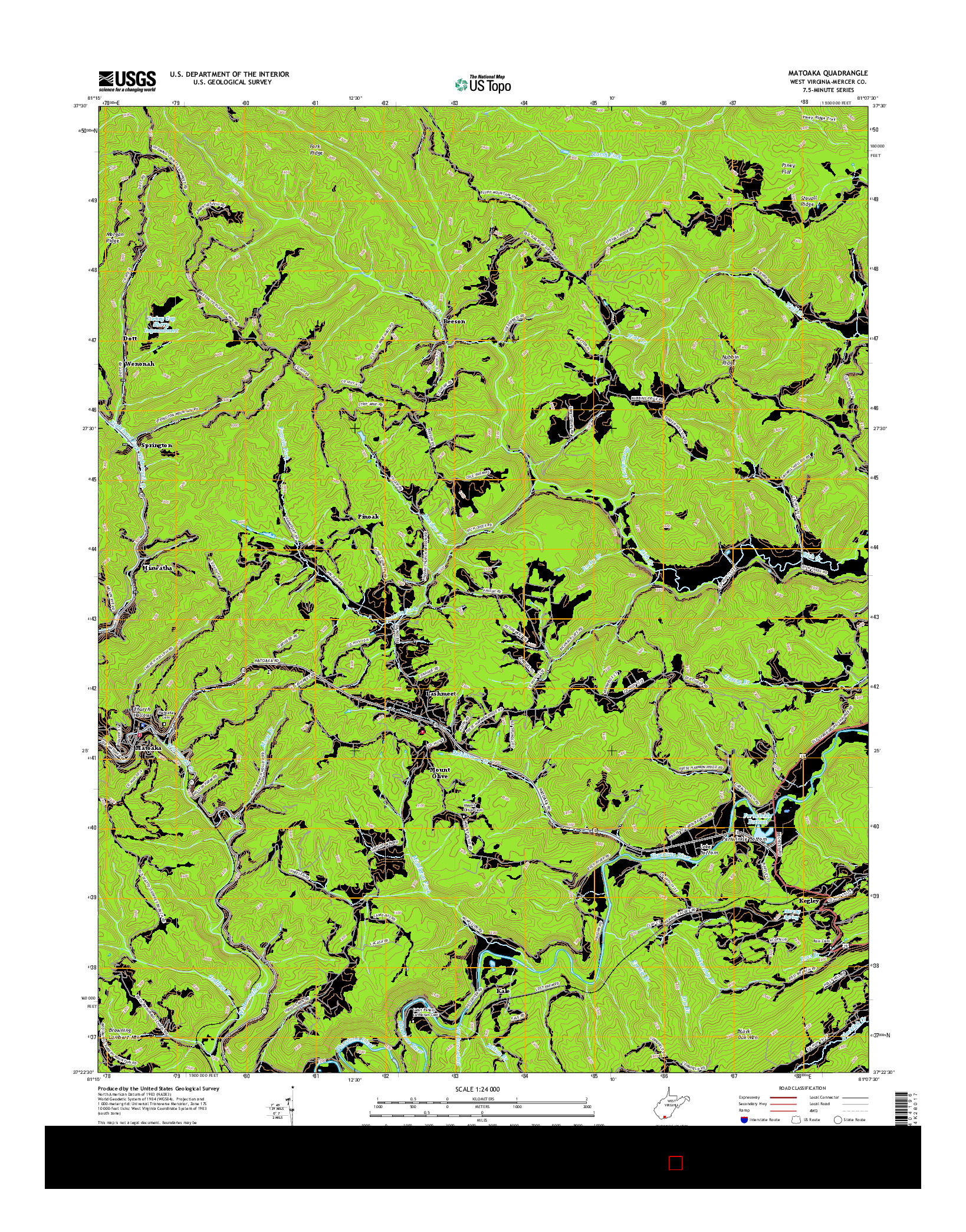 USGS US TOPO 7.5-MINUTE MAP FOR MATOAKA, WV 2016