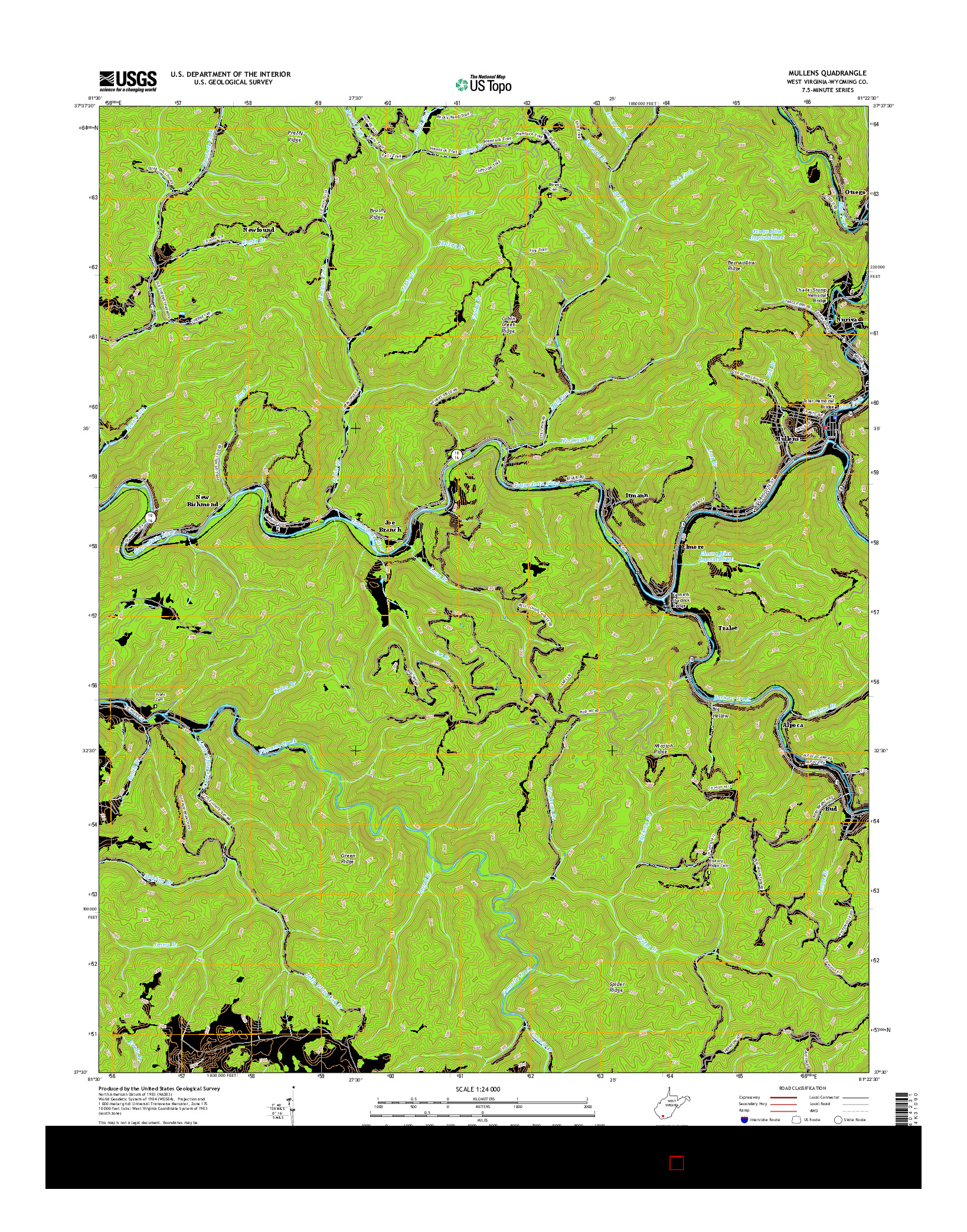 USGS US TOPO 7.5-MINUTE MAP FOR MULLENS, WV 2016