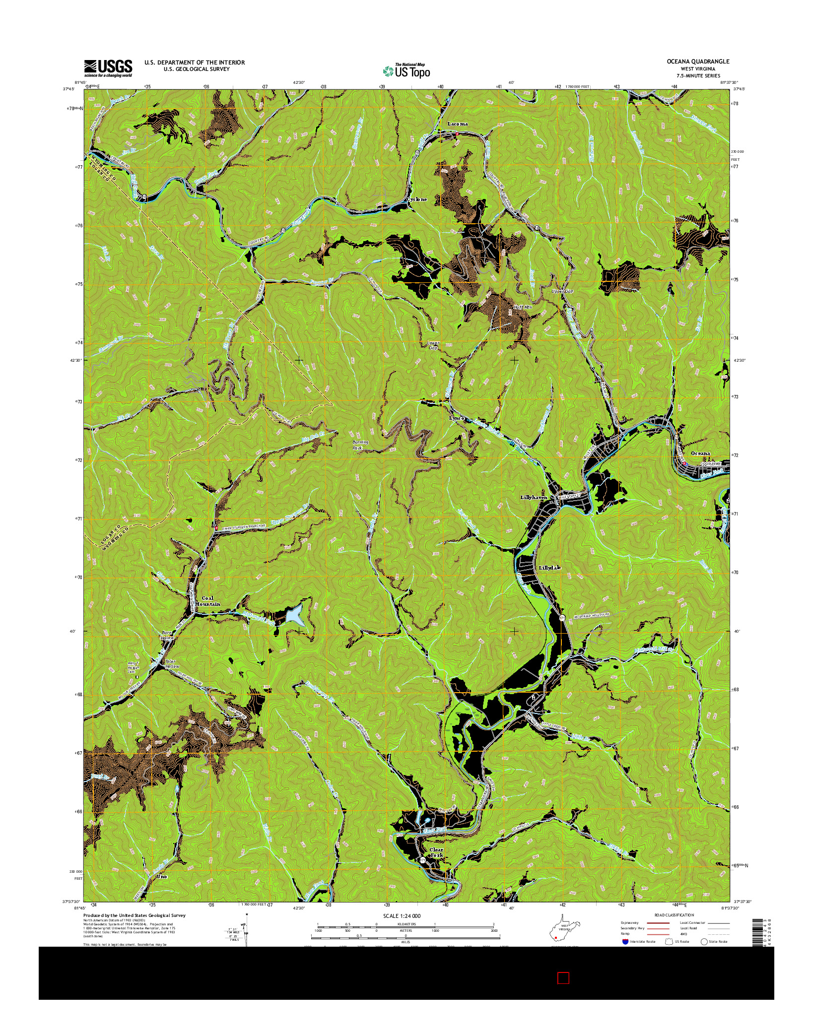 USGS US TOPO 7.5-MINUTE MAP FOR OCEANA, WV 2016