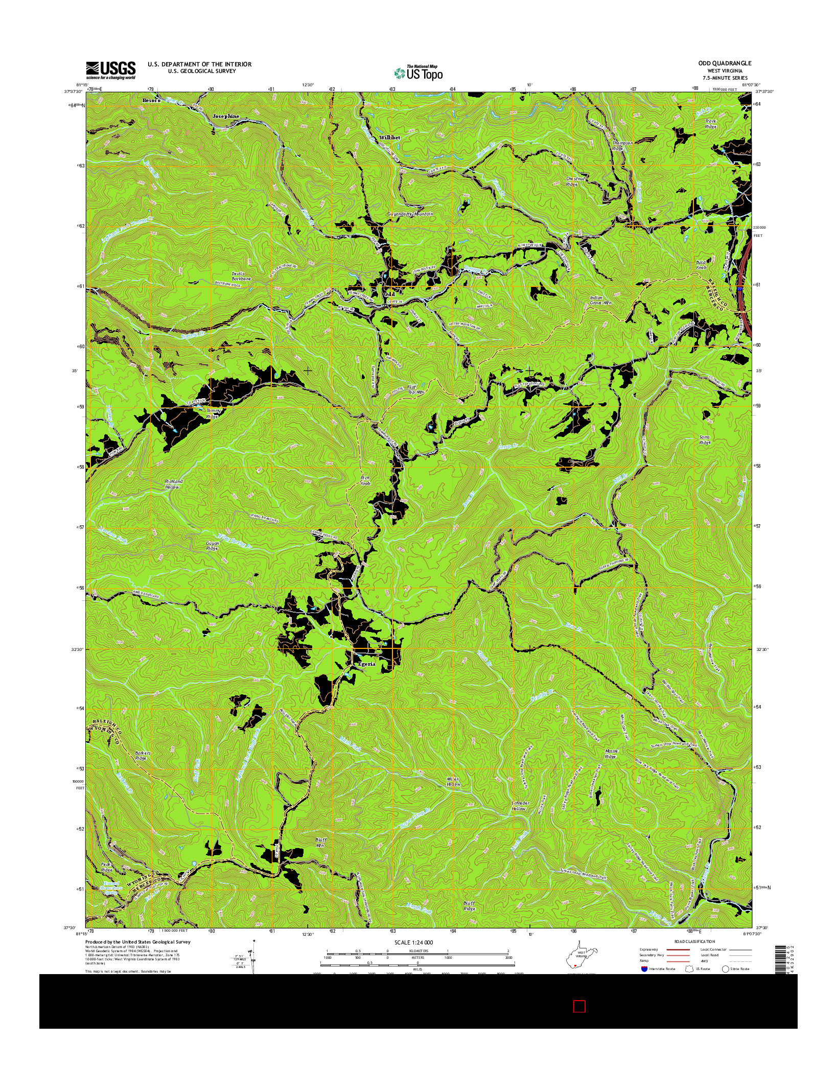 USGS US TOPO 7.5-MINUTE MAP FOR ODD, WV 2016