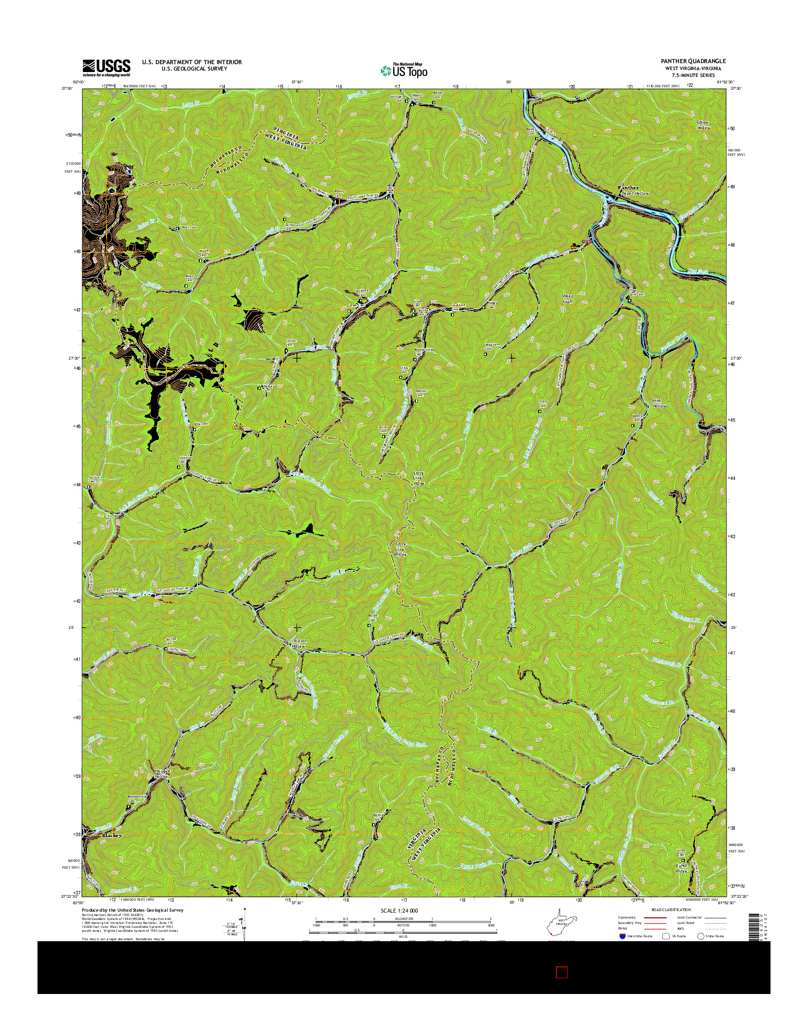 USGS US TOPO 7.5-MINUTE MAP FOR PANTHER, WV-VA 2016