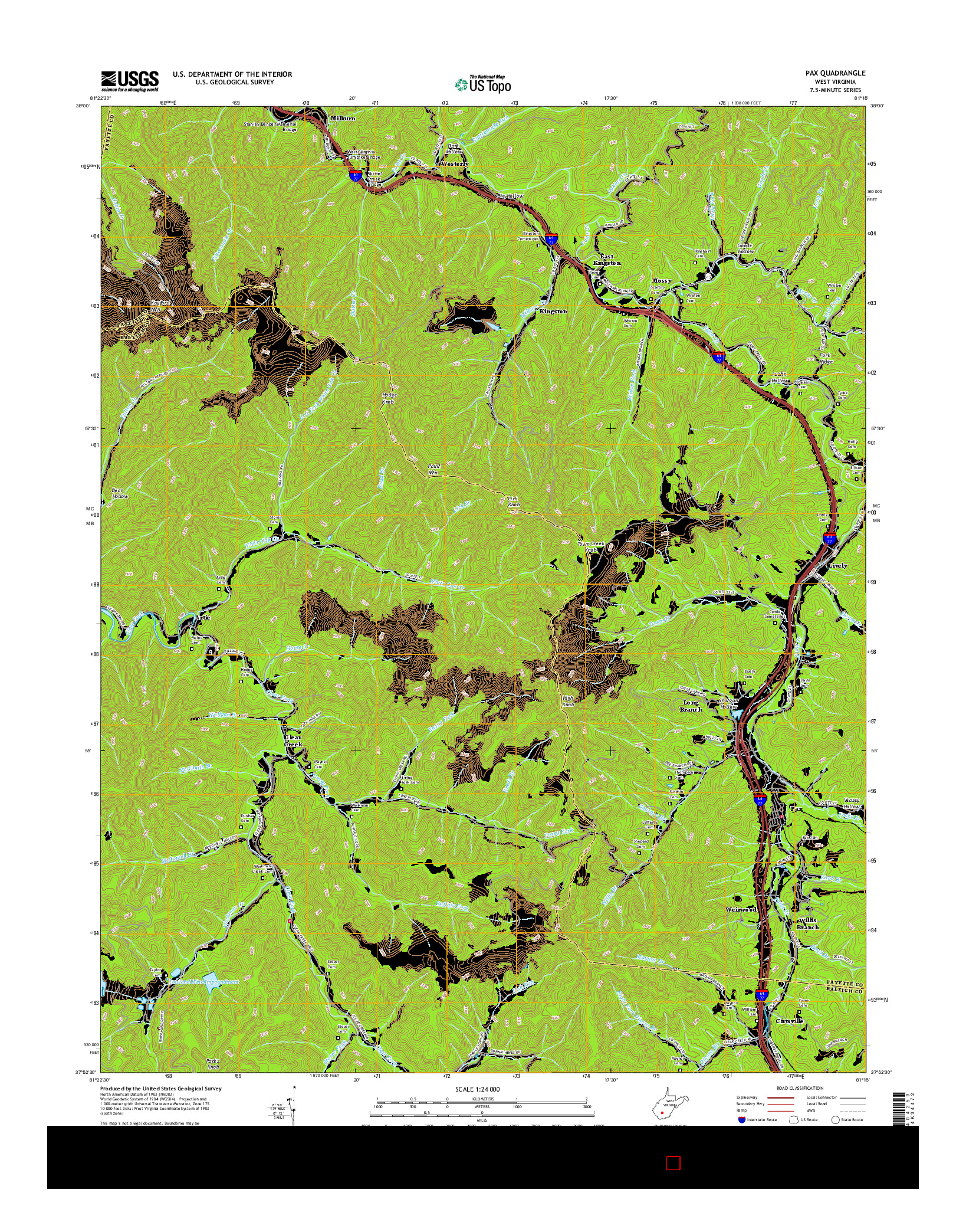 USGS US TOPO 7.5-MINUTE MAP FOR PAX, WV 2016