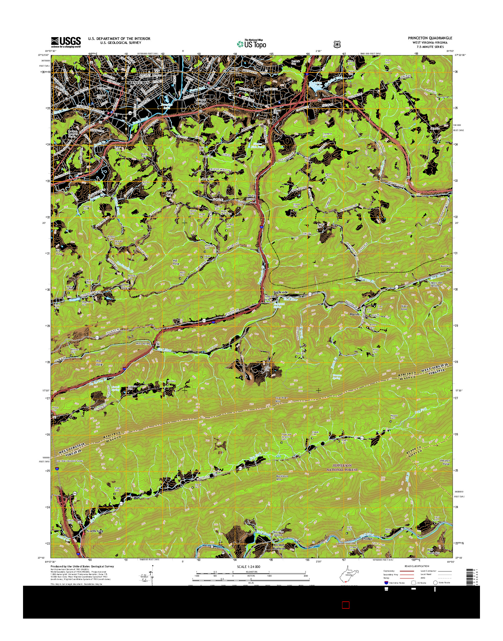 USGS US TOPO 7.5-MINUTE MAP FOR PRINCETON, WV-VA 2016