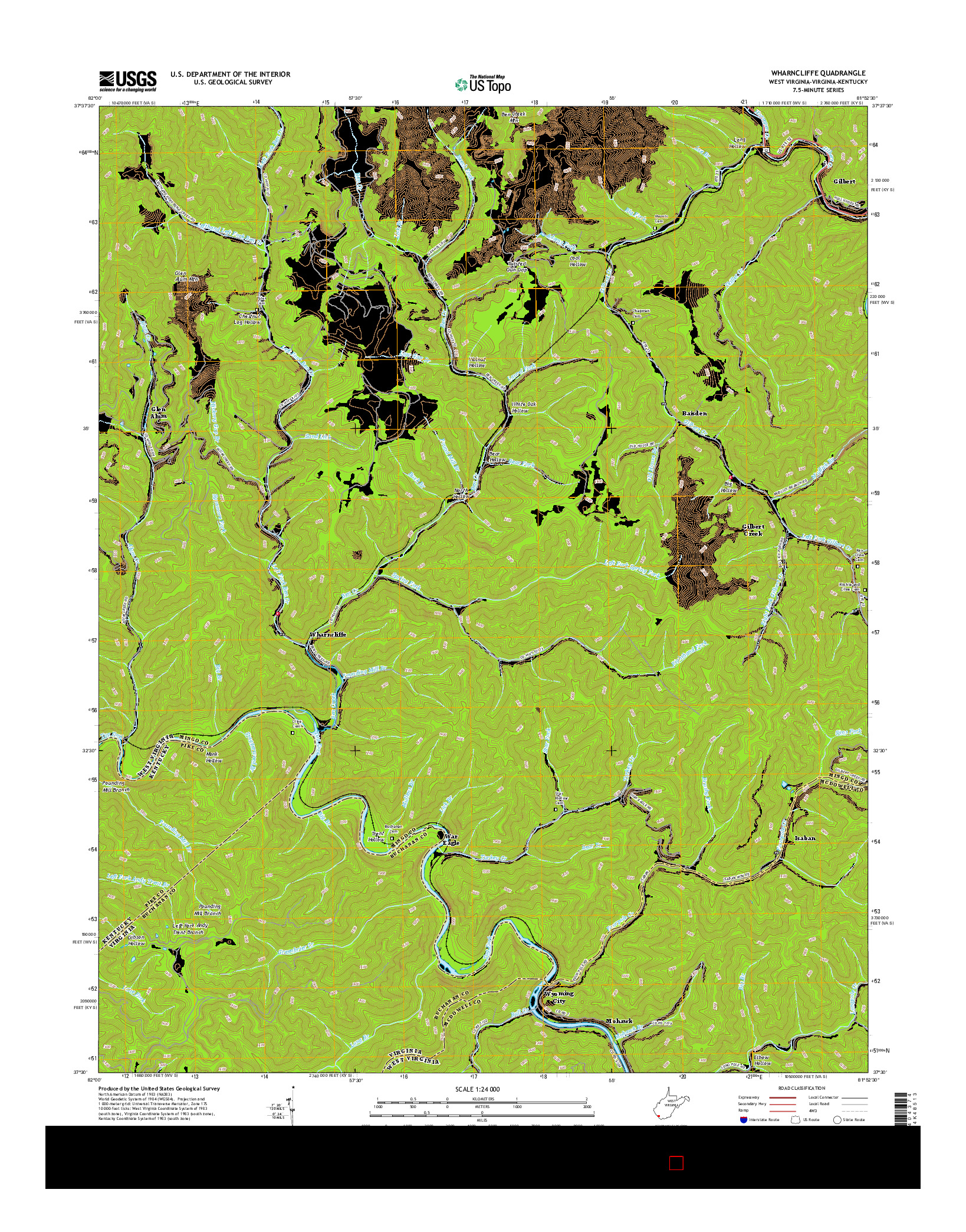 USGS US TOPO 7.5-MINUTE MAP FOR WHARNCLIFFE, WV-VA-KY 2016