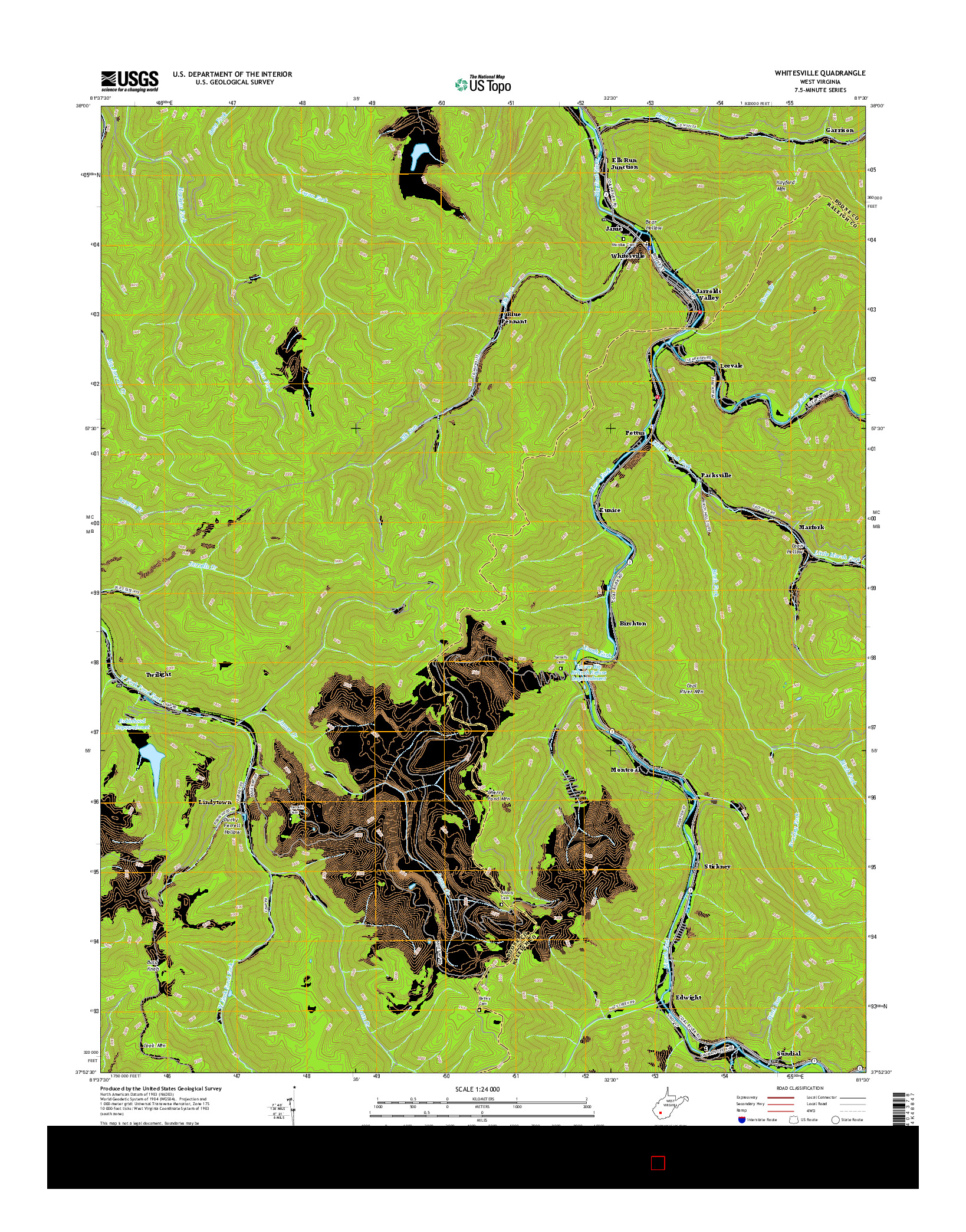 USGS US TOPO 7.5-MINUTE MAP FOR WHITESVILLE, WV 2016
