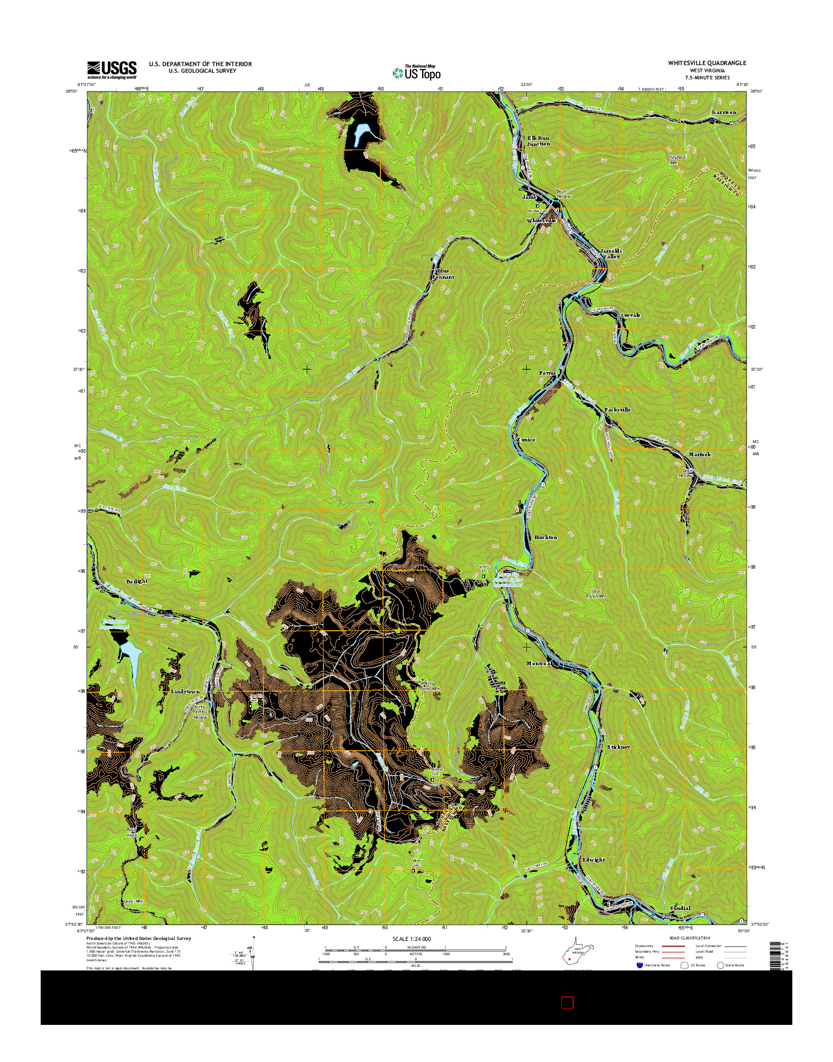 USGS US TOPO 7.5-MINUTE MAP FOR WHITESVILLE, WV 2016