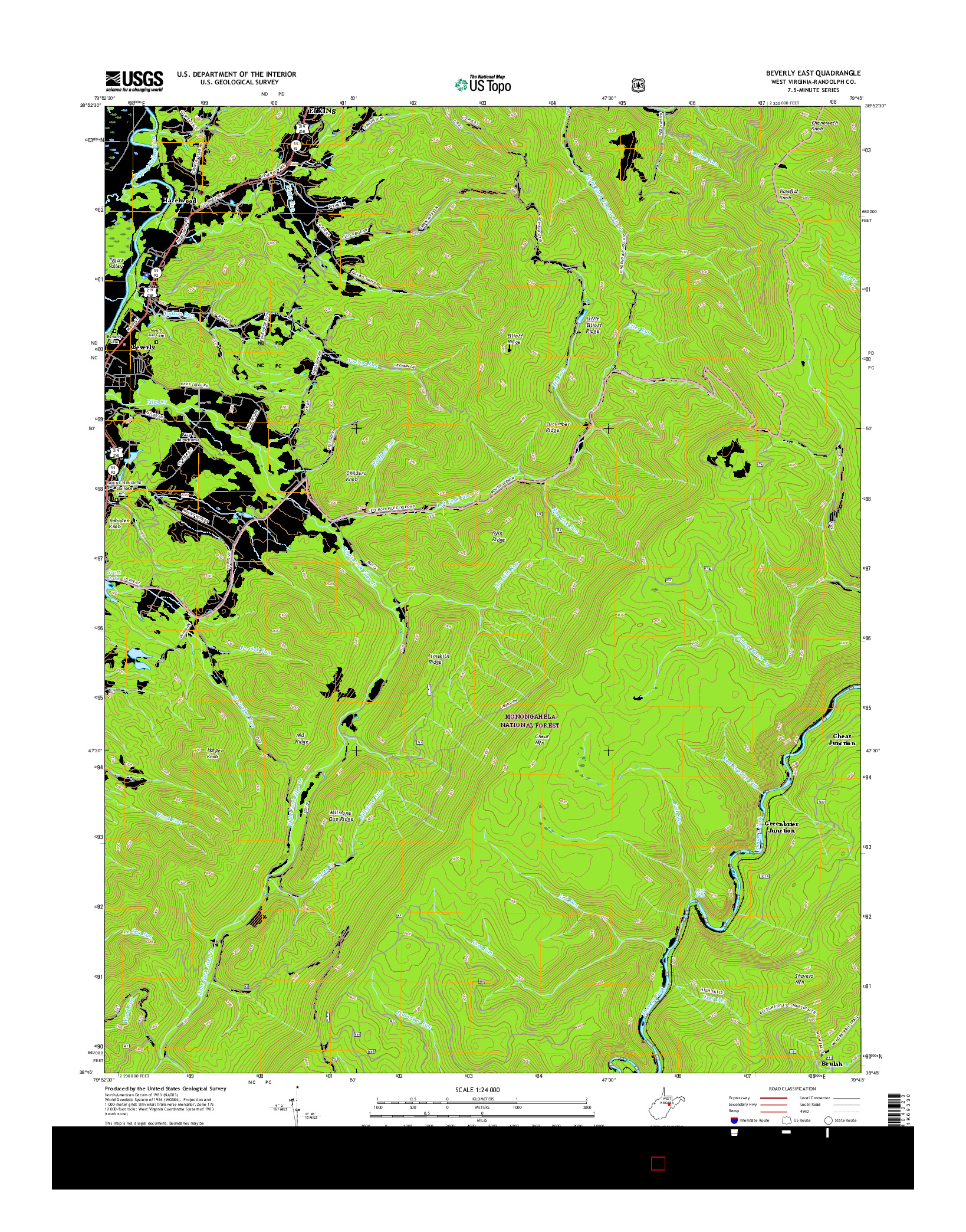 USGS US TOPO 7.5-MINUTE MAP FOR BEVERLY EAST, WV 2016