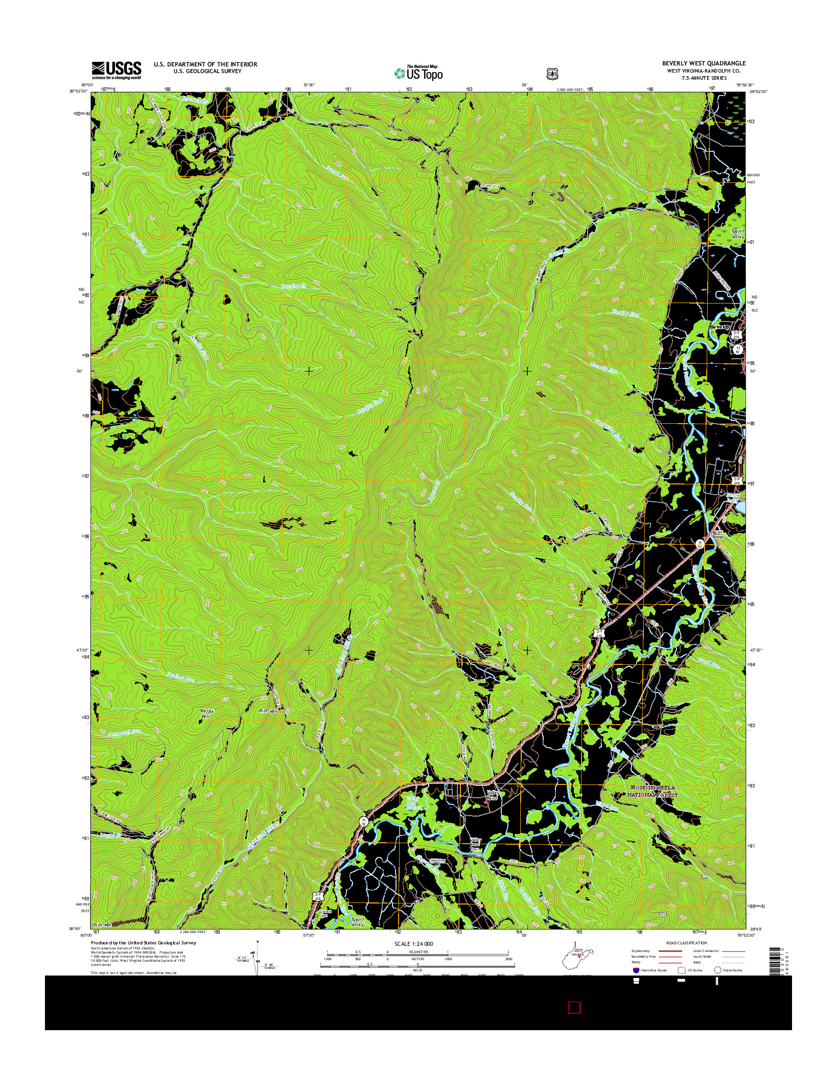 USGS US TOPO 7.5-MINUTE MAP FOR BEVERLY WEST, WV 2016