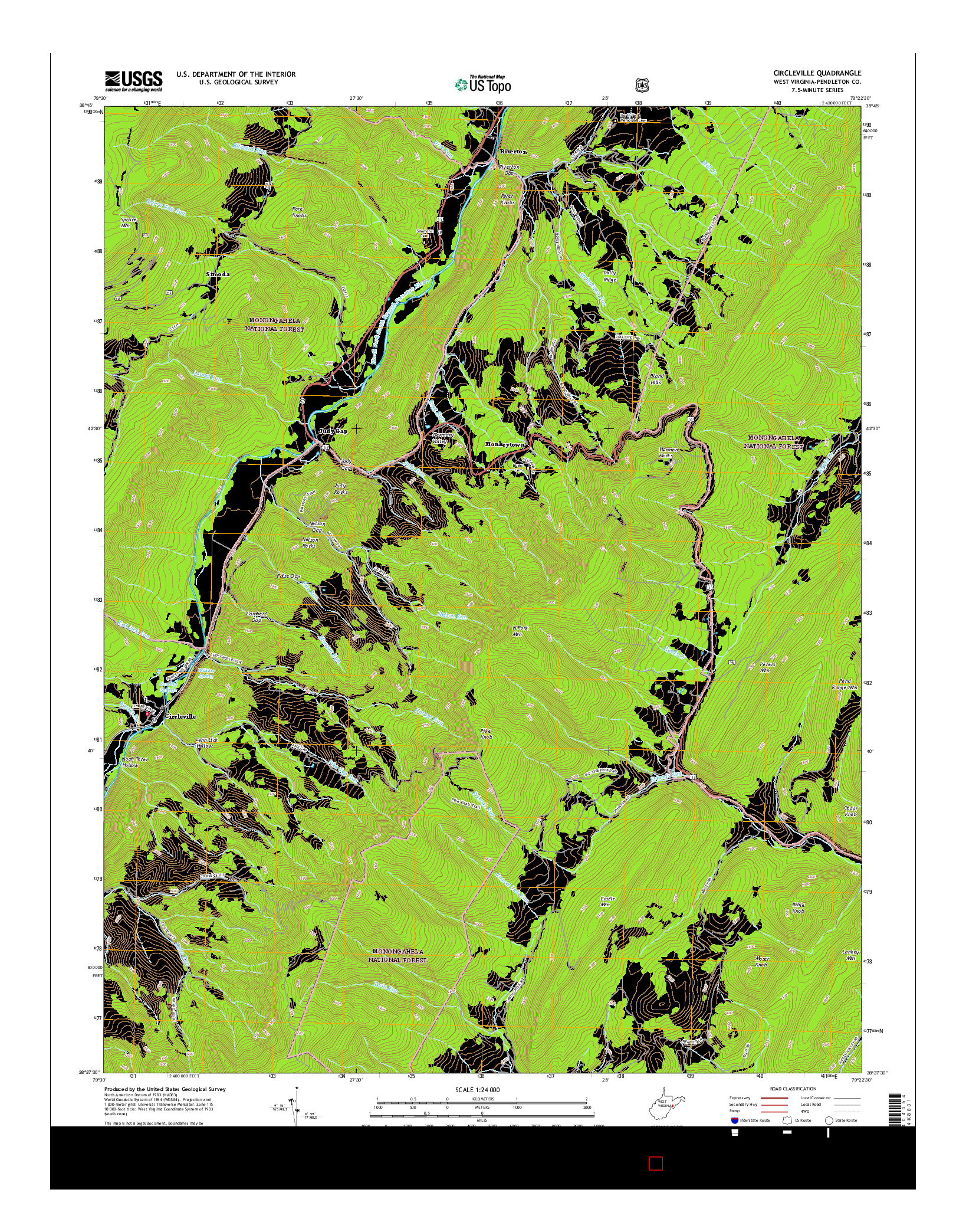 USGS US TOPO 7.5-MINUTE MAP FOR CIRCLEVILLE, WV 2016