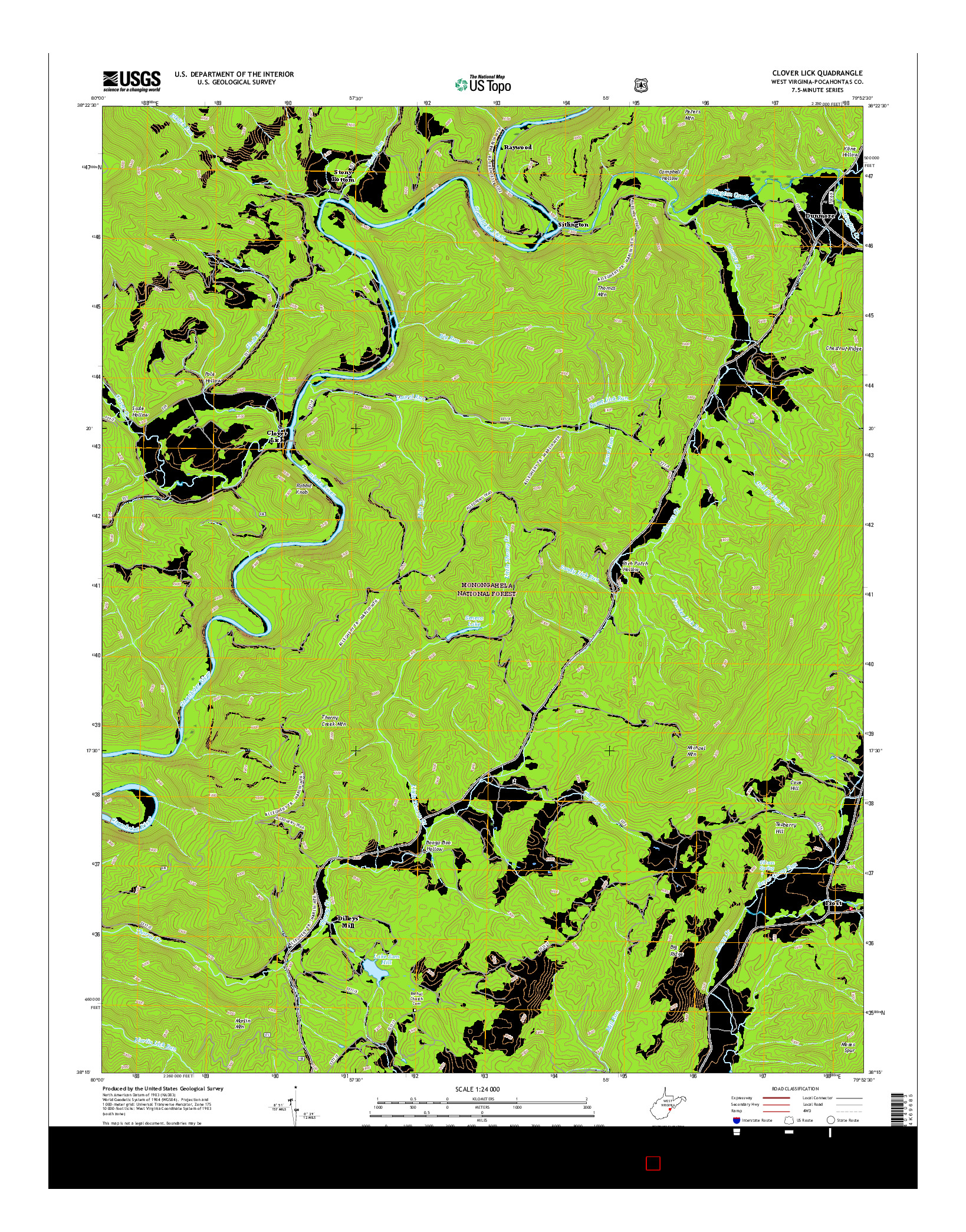 USGS US TOPO 7.5-MINUTE MAP FOR CLOVER LICK, WV 2016