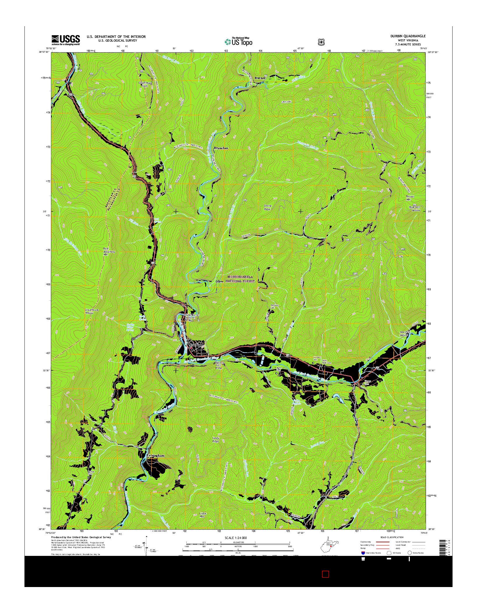 USGS US TOPO 7.5-MINUTE MAP FOR DURBIN, WV 2016