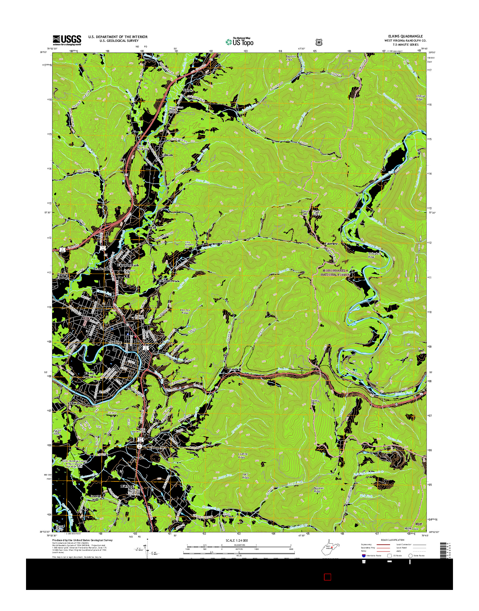 USGS US TOPO 7.5-MINUTE MAP FOR ELKINS, WV 2016
