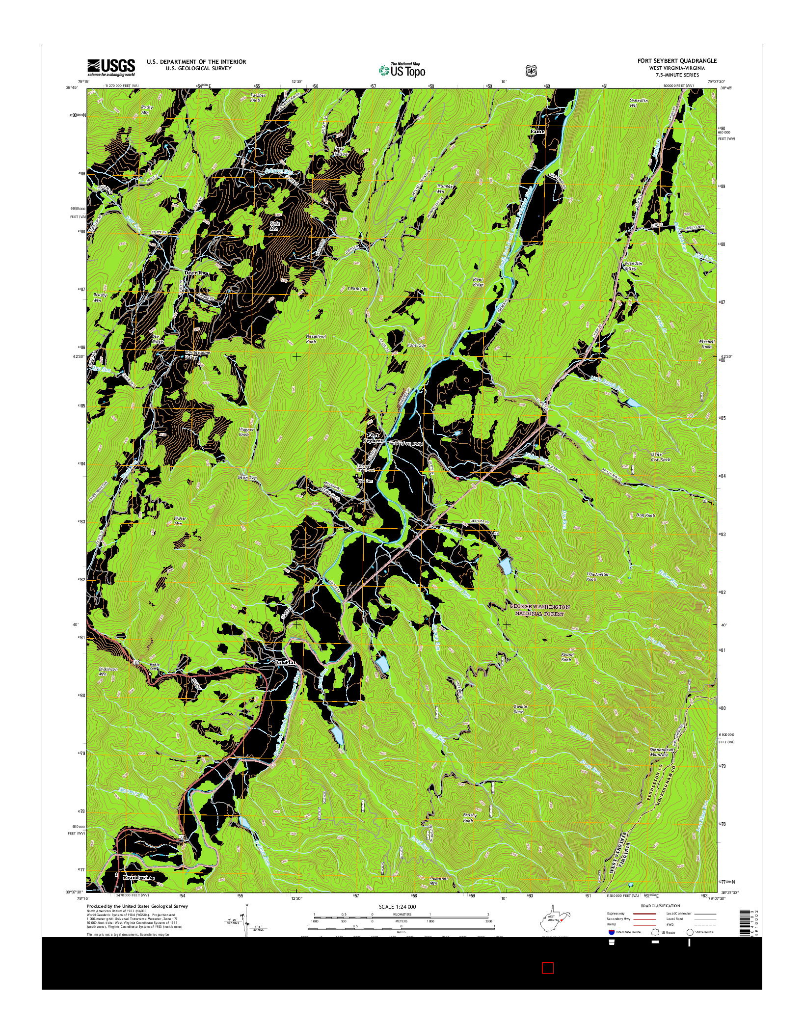 USGS US TOPO 7.5-MINUTE MAP FOR FORT SEYBERT, WV-VA 2016