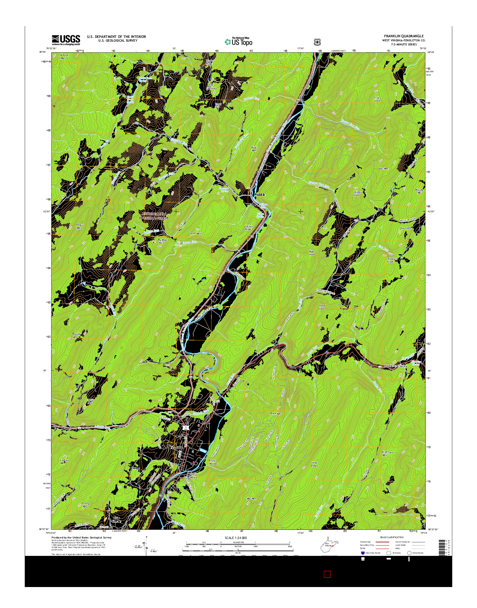 USGS US TOPO 7.5-MINUTE MAP FOR FRANKLIN, WV 2016