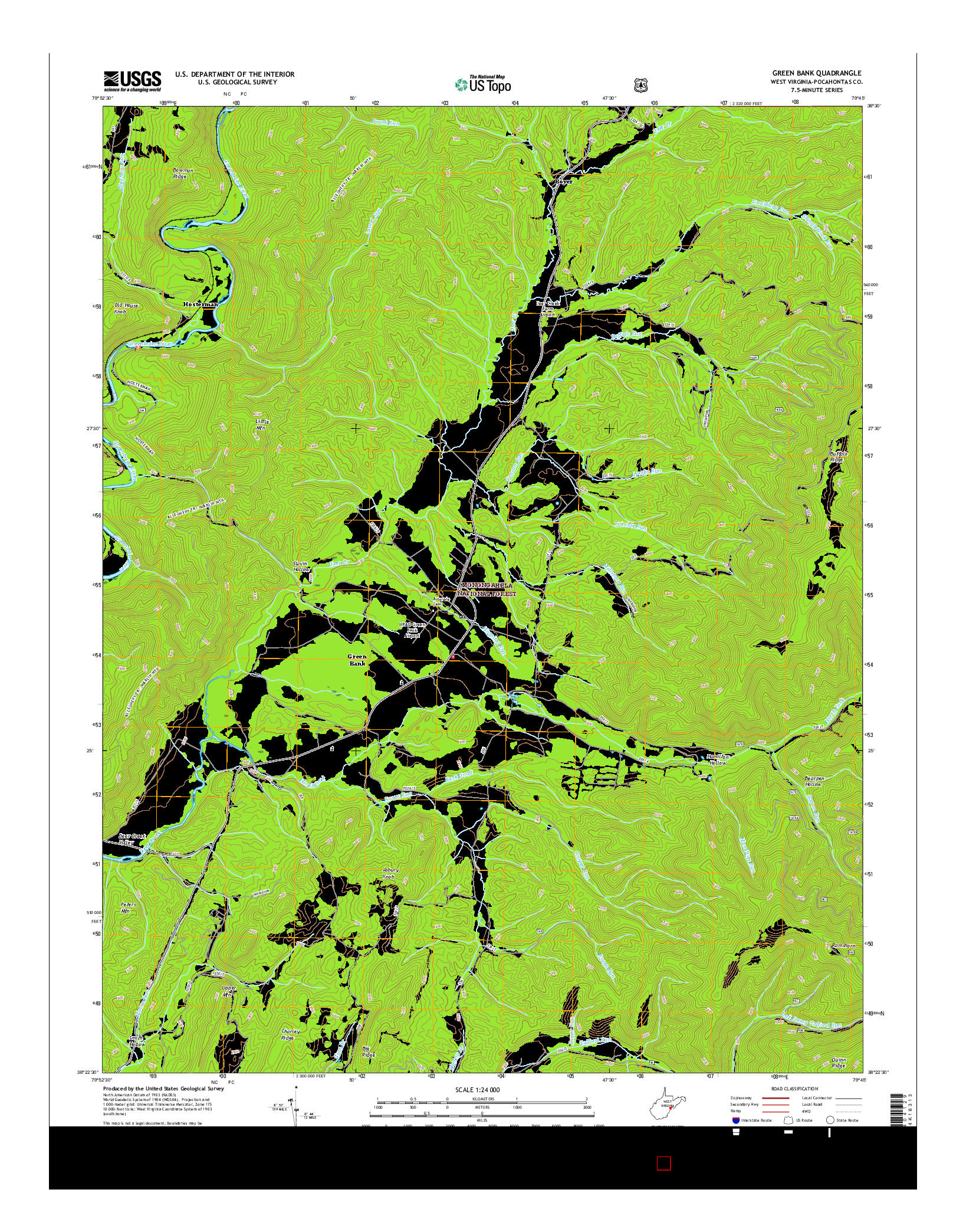 USGS US TOPO 7.5-MINUTE MAP FOR GREEN BANK, WV 2016