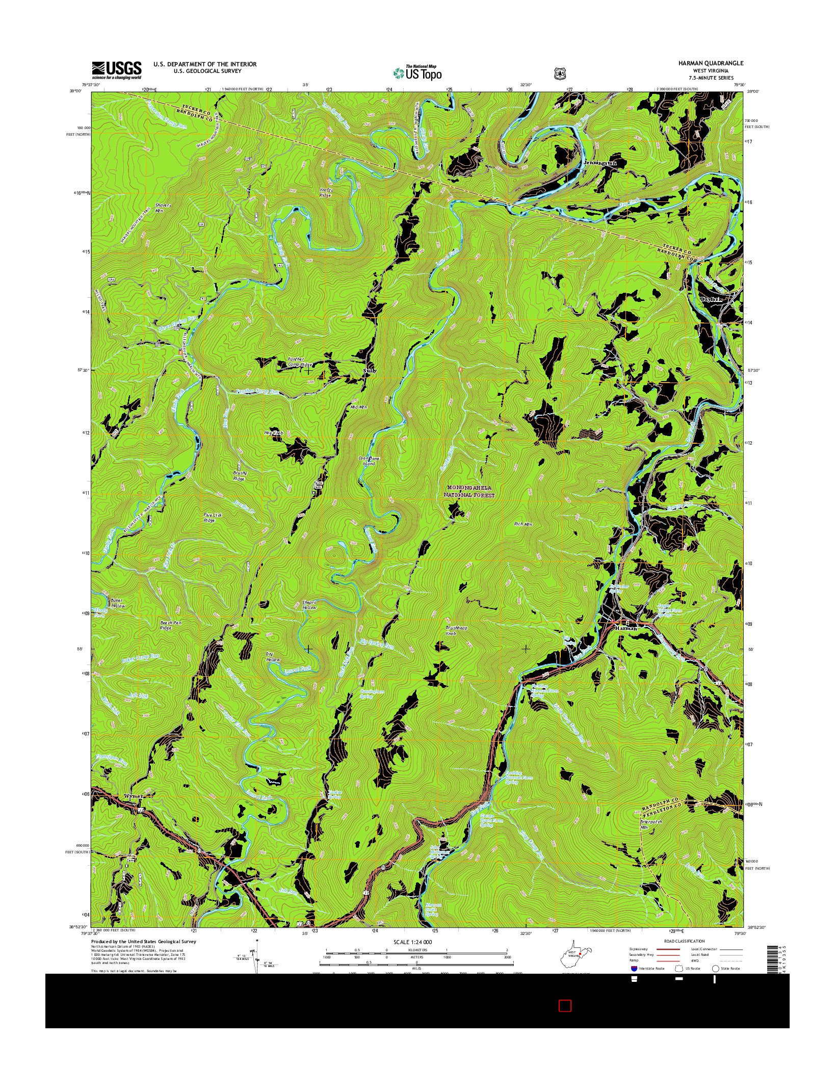 USGS US TOPO 7.5-MINUTE MAP FOR HARMAN, WV 2016