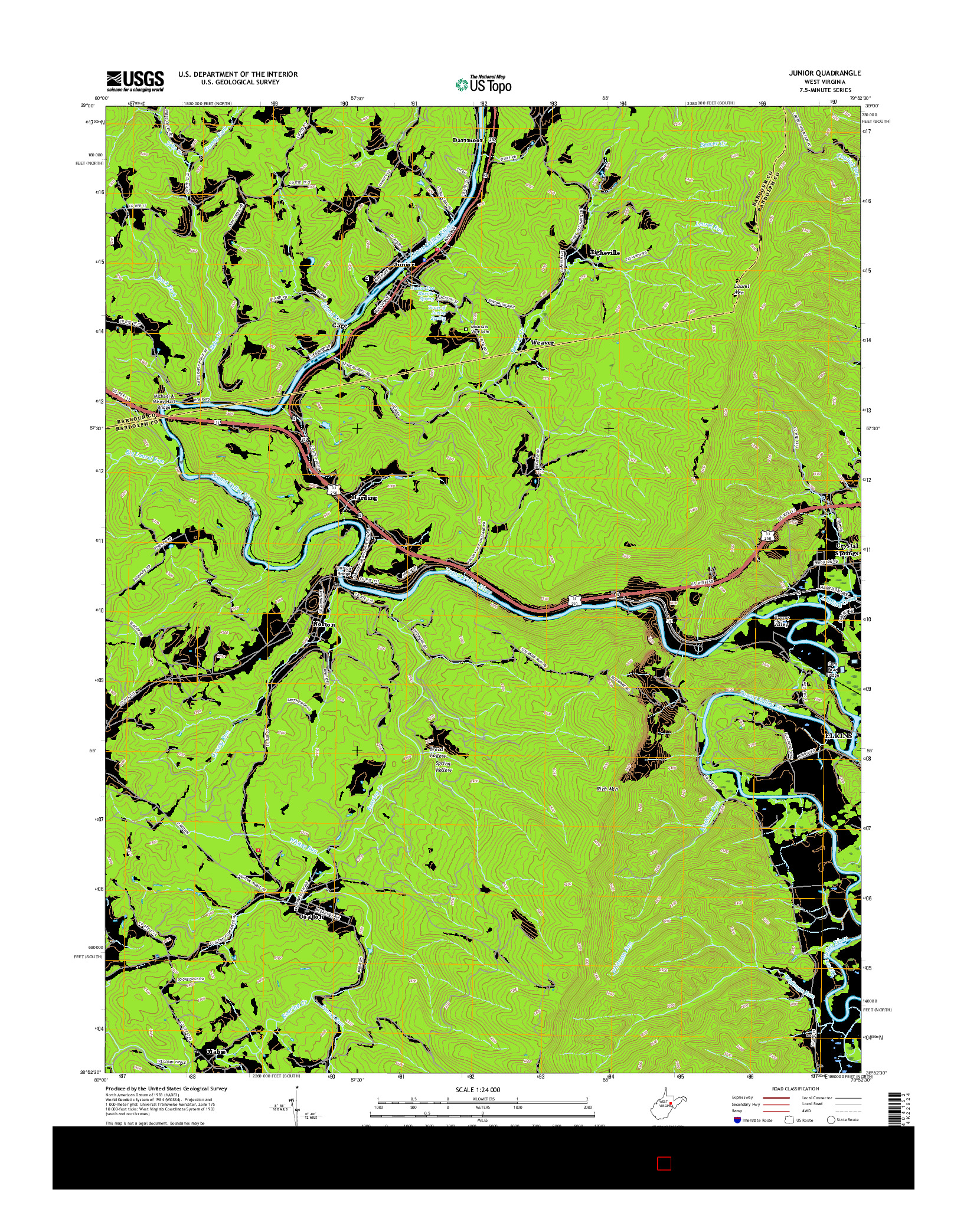 USGS US TOPO 7.5-MINUTE MAP FOR JUNIOR, WV 2016
