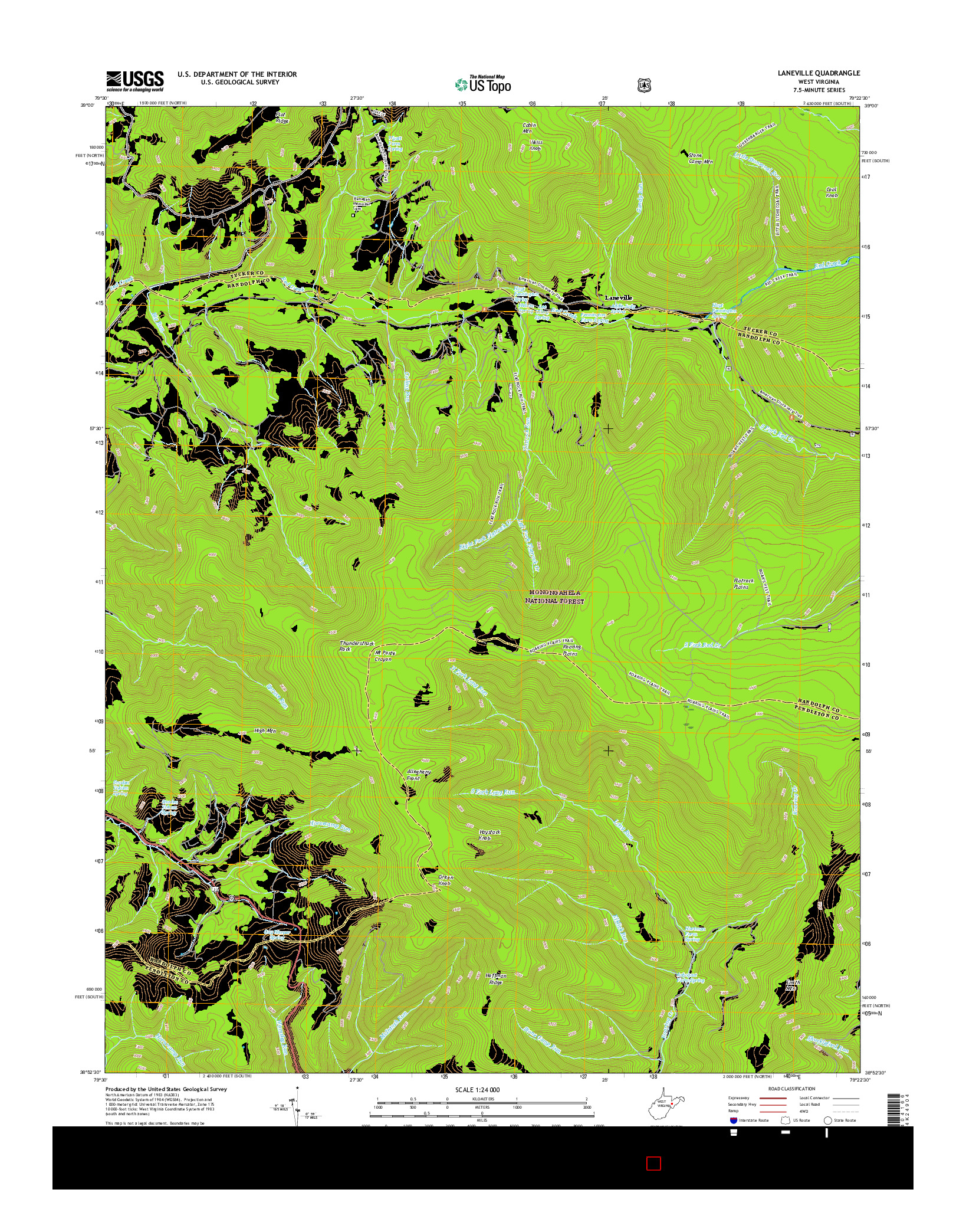 USGS US TOPO 7.5-MINUTE MAP FOR LANEVILLE, WV 2016