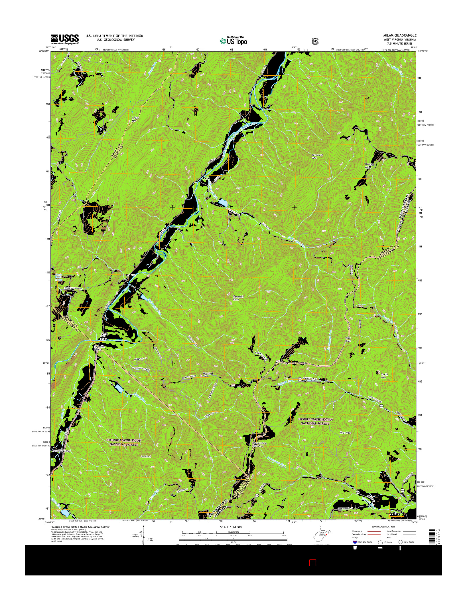 USGS US TOPO 7.5-MINUTE MAP FOR MILAM, WV-VA 2016