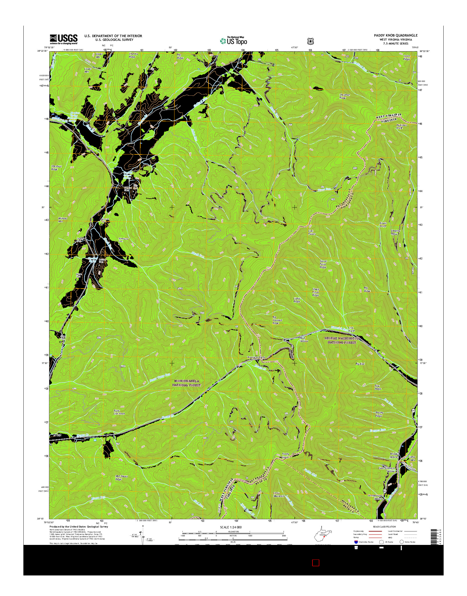 USGS US TOPO 7.5-MINUTE MAP FOR PADDY KNOB, WV-VA 2016