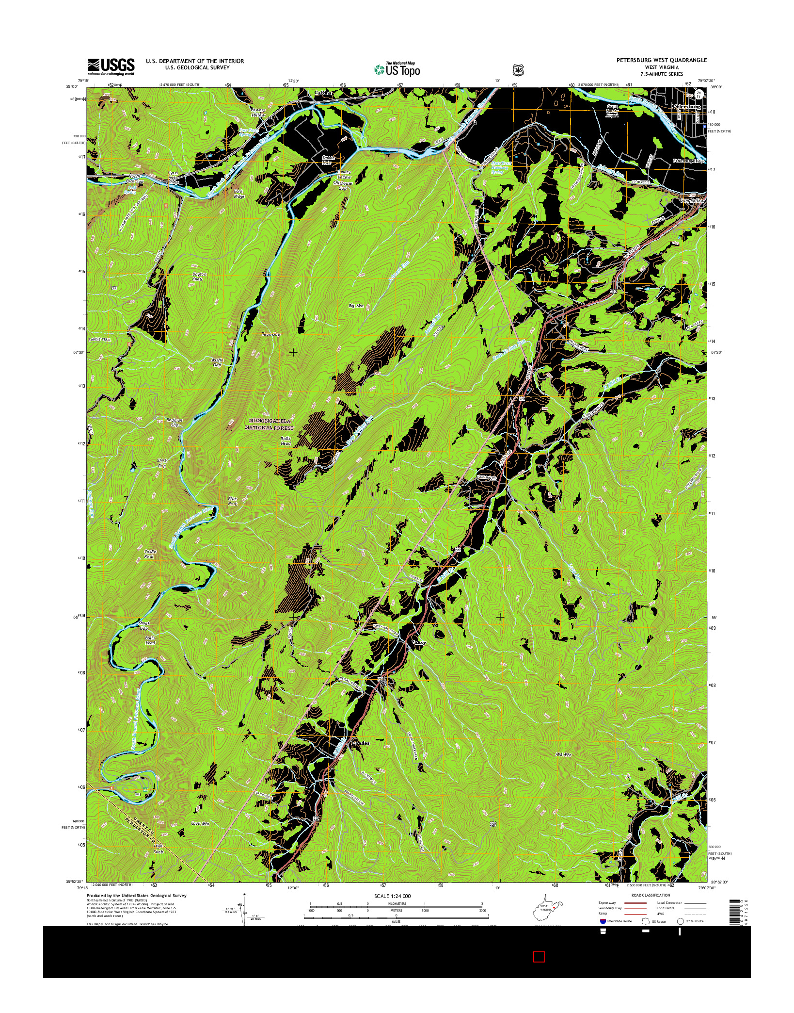 USGS US TOPO 7.5-MINUTE MAP FOR PETERSBURG WEST, WV 2016