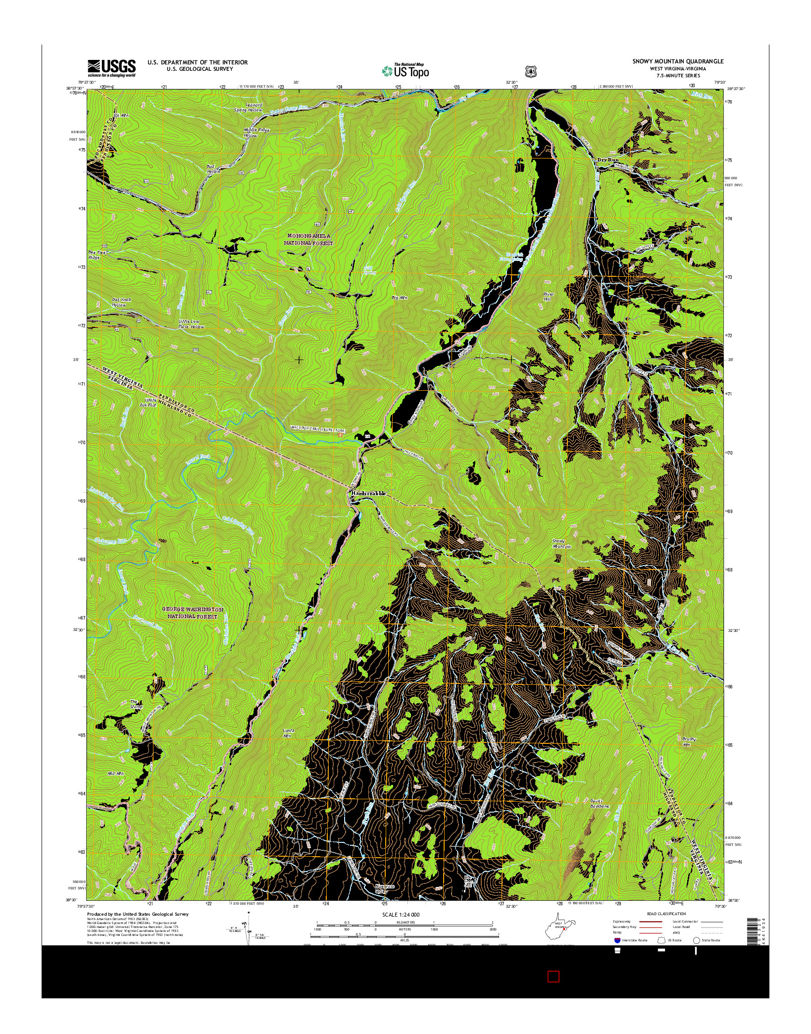 USGS US TOPO 7.5-MINUTE MAP FOR SNOWY MOUNTAIN, WV-VA 2016