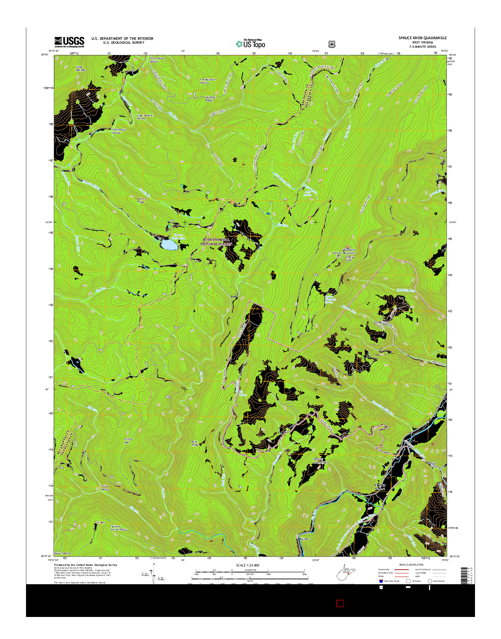 USGS US TOPO 7.5-MINUTE MAP FOR SPRUCE KNOB, WV 2016