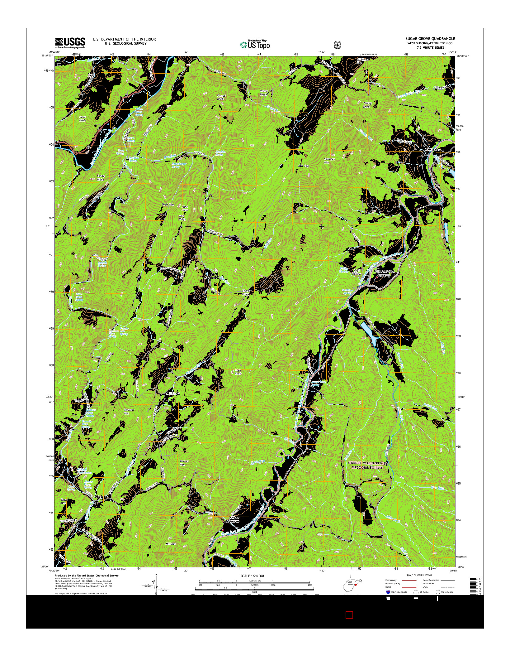 USGS US TOPO 7.5-MINUTE MAP FOR SUGAR GROVE, WV 2016