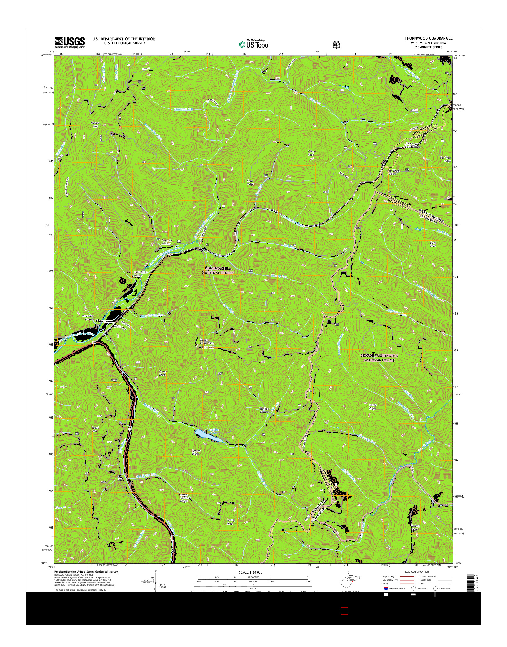 USGS US TOPO 7.5-MINUTE MAP FOR THORNWOOD, WV-VA 2016