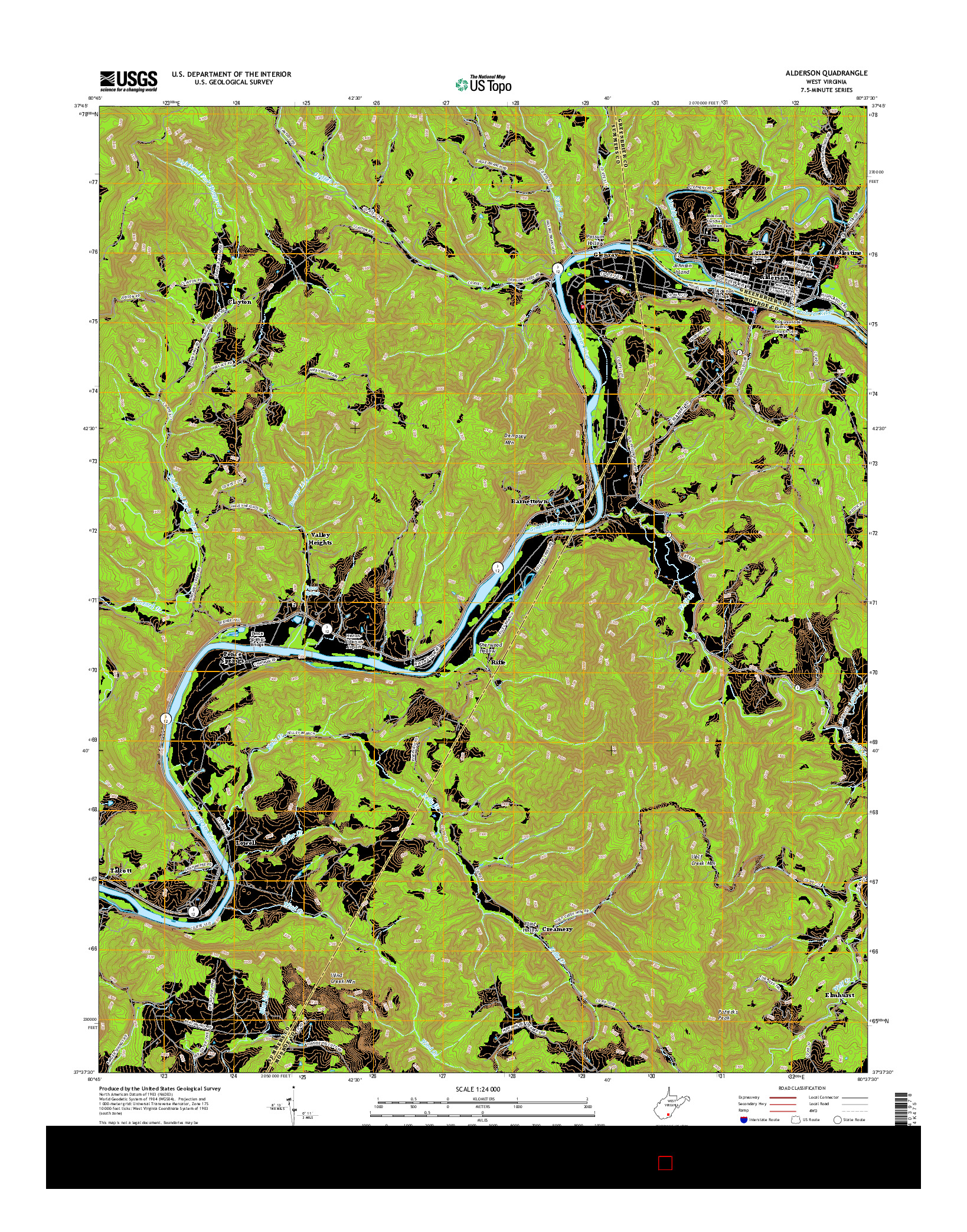 USGS US TOPO 7.5-MINUTE MAP FOR ALDERSON, WV 2016