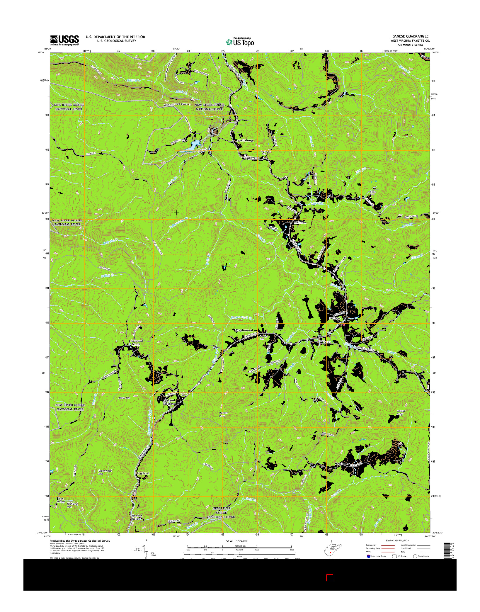 USGS US TOPO 7.5-MINUTE MAP FOR DANESE, WV 2016