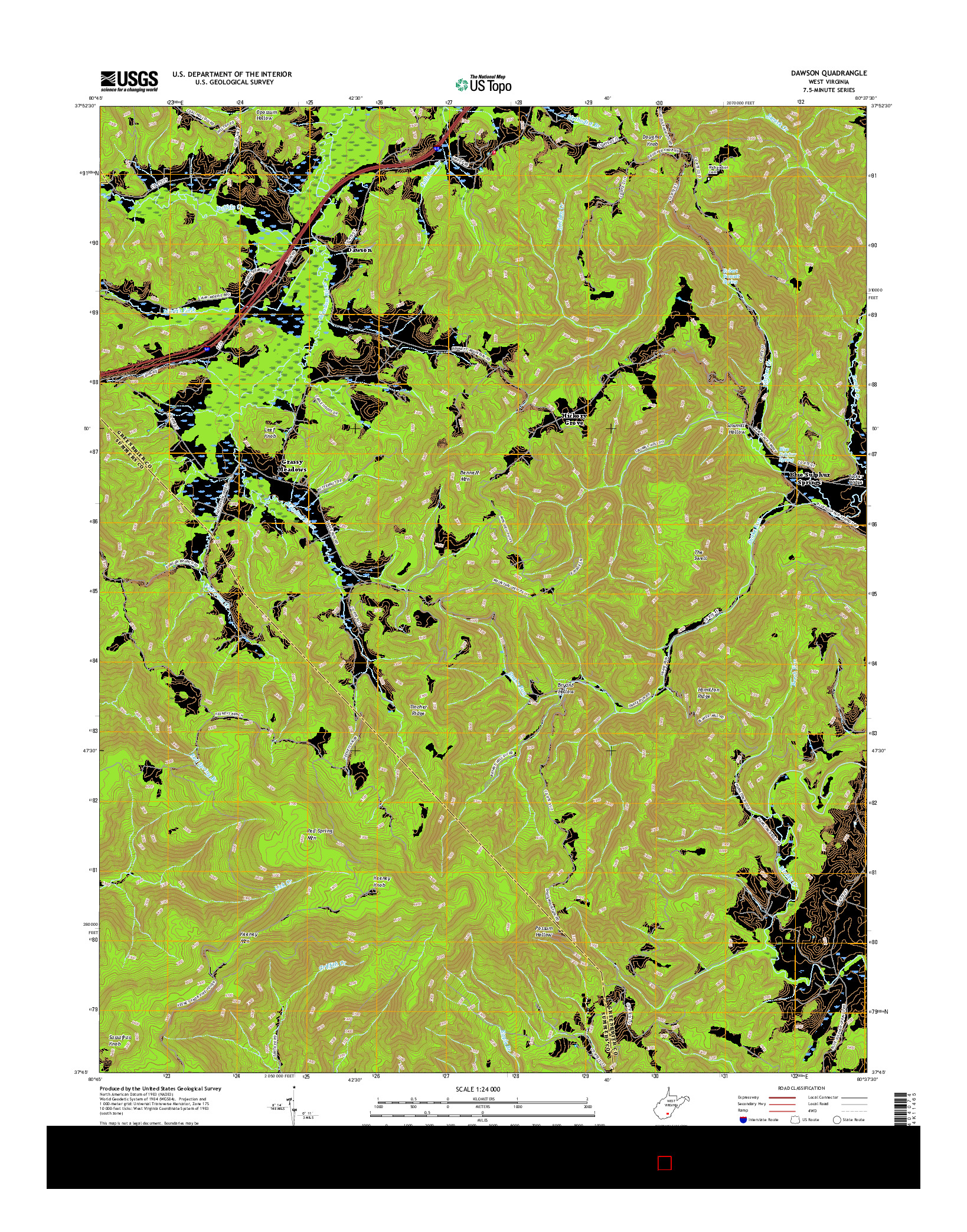 USGS US TOPO 7.5-MINUTE MAP FOR DAWSON, WV 2016