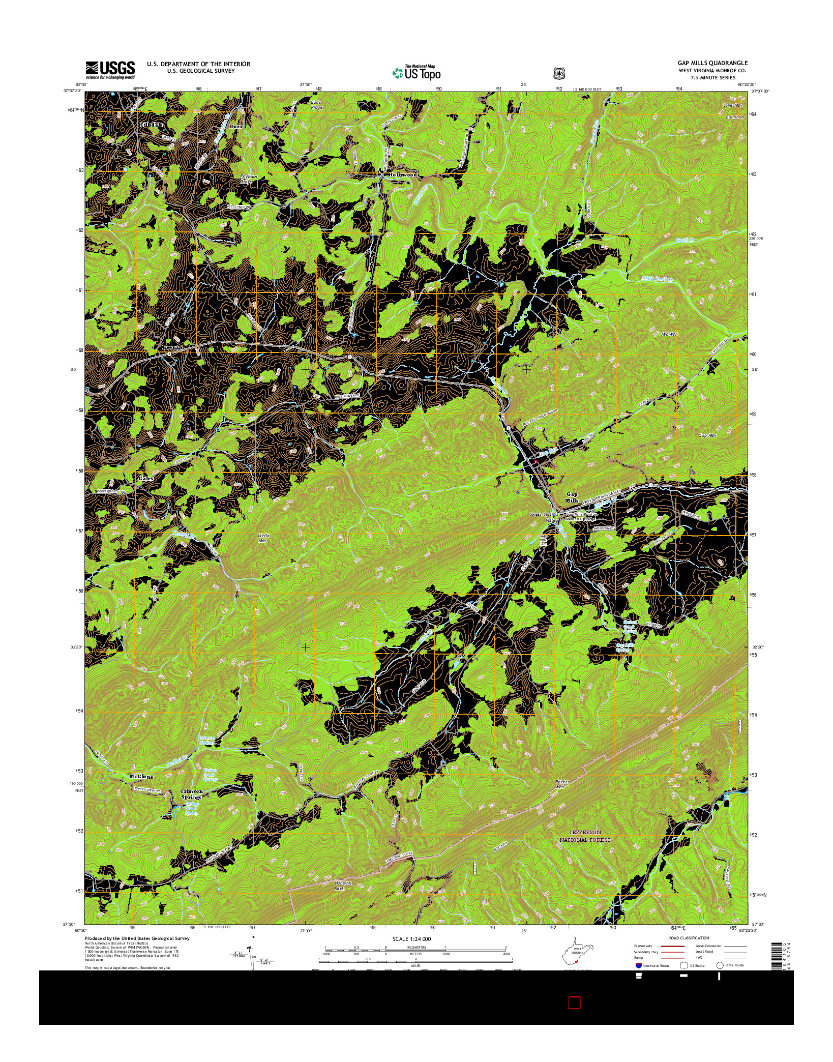 USGS US TOPO 7.5-MINUTE MAP FOR GAP MILLS, WV 2016