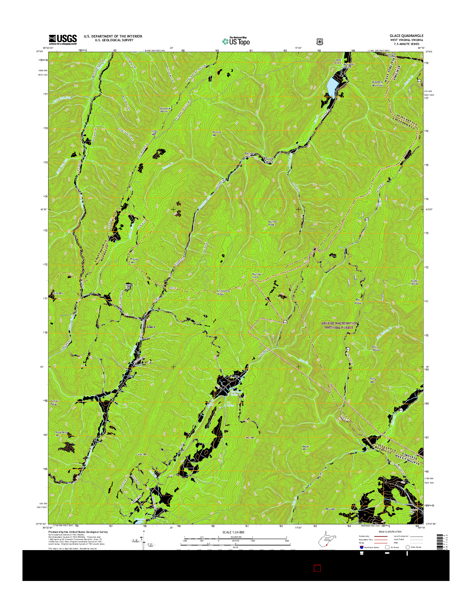 USGS US TOPO 7.5-MINUTE MAP FOR GLACE, WV-VA 2016