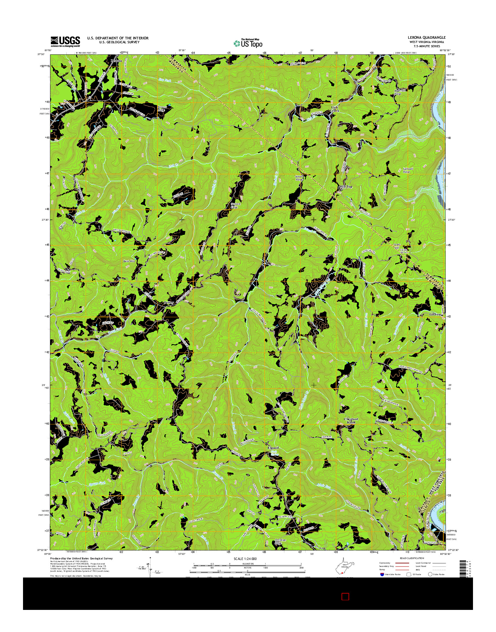 USGS US TOPO 7.5-MINUTE MAP FOR LERONA, WV-VA 2016