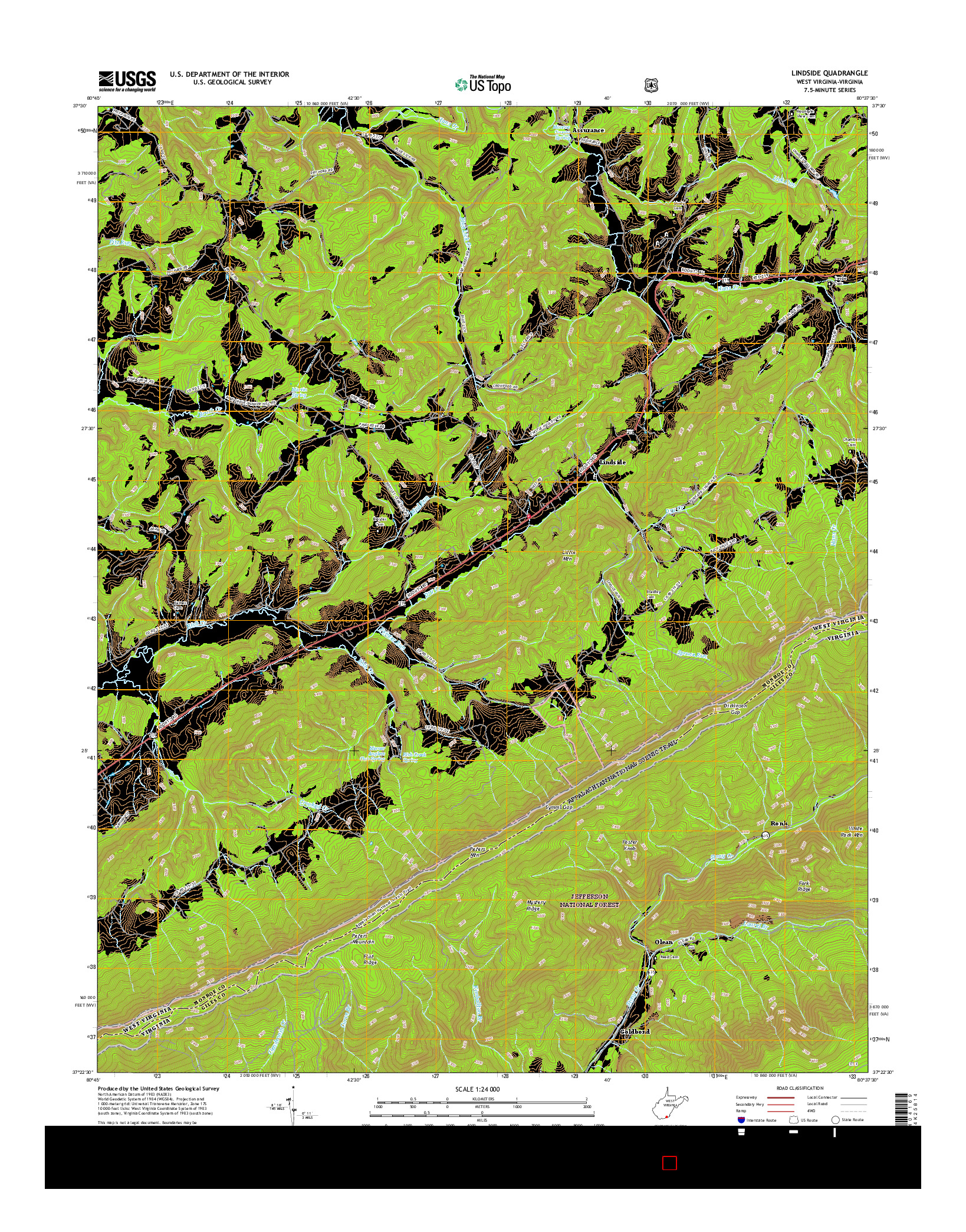 USGS US TOPO 7.5-MINUTE MAP FOR LINDSIDE, WV-VA 2016