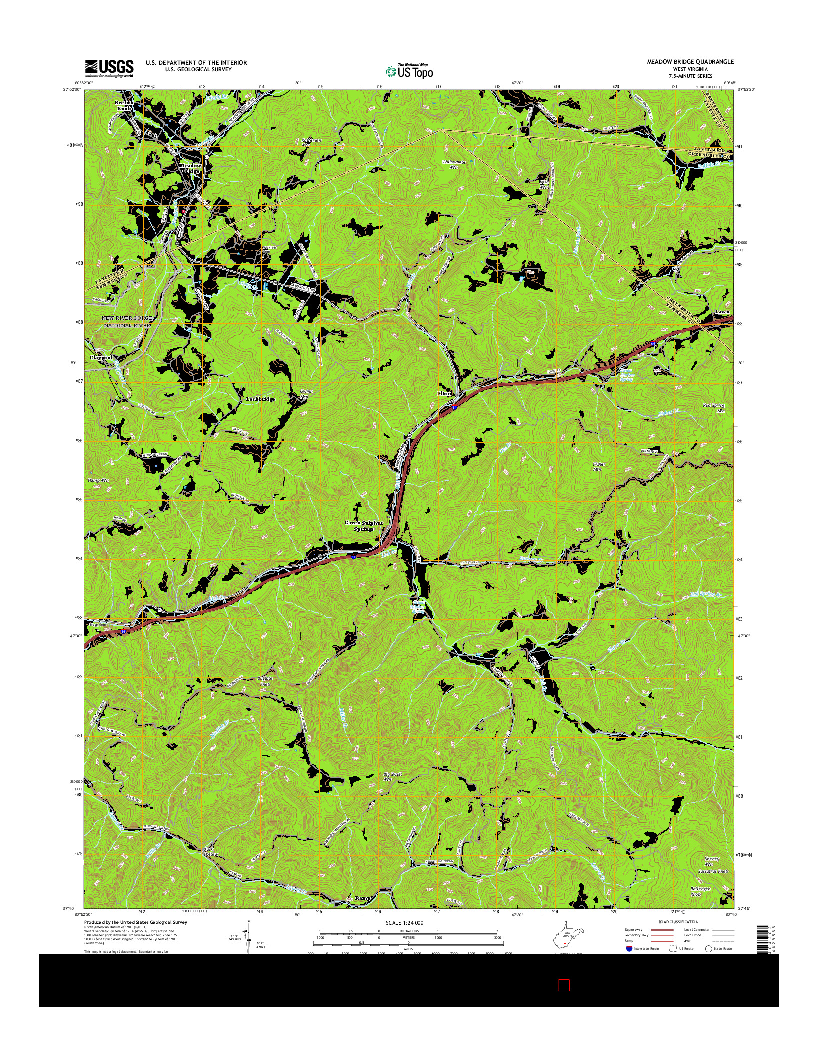 USGS US TOPO 7.5-MINUTE MAP FOR MEADOW BRIDGE, WV 2016