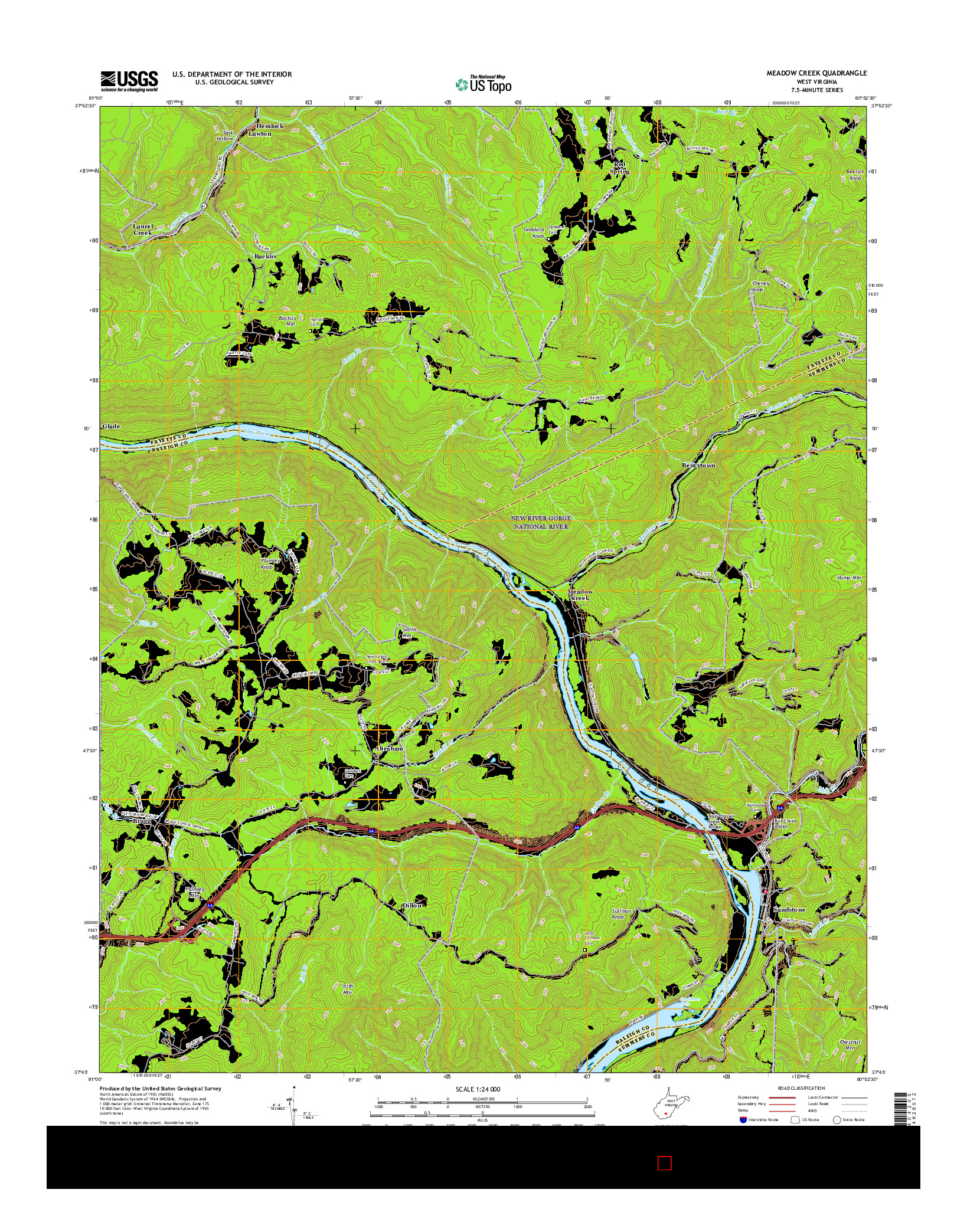 USGS US TOPO 7.5-MINUTE MAP FOR MEADOW CREEK, WV 2016