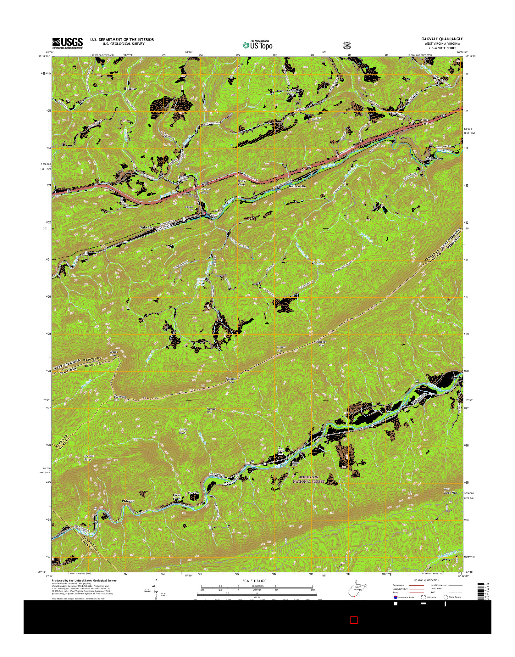 USGS US TOPO 7.5-MINUTE MAP FOR OAKVALE, WV-VA 2016