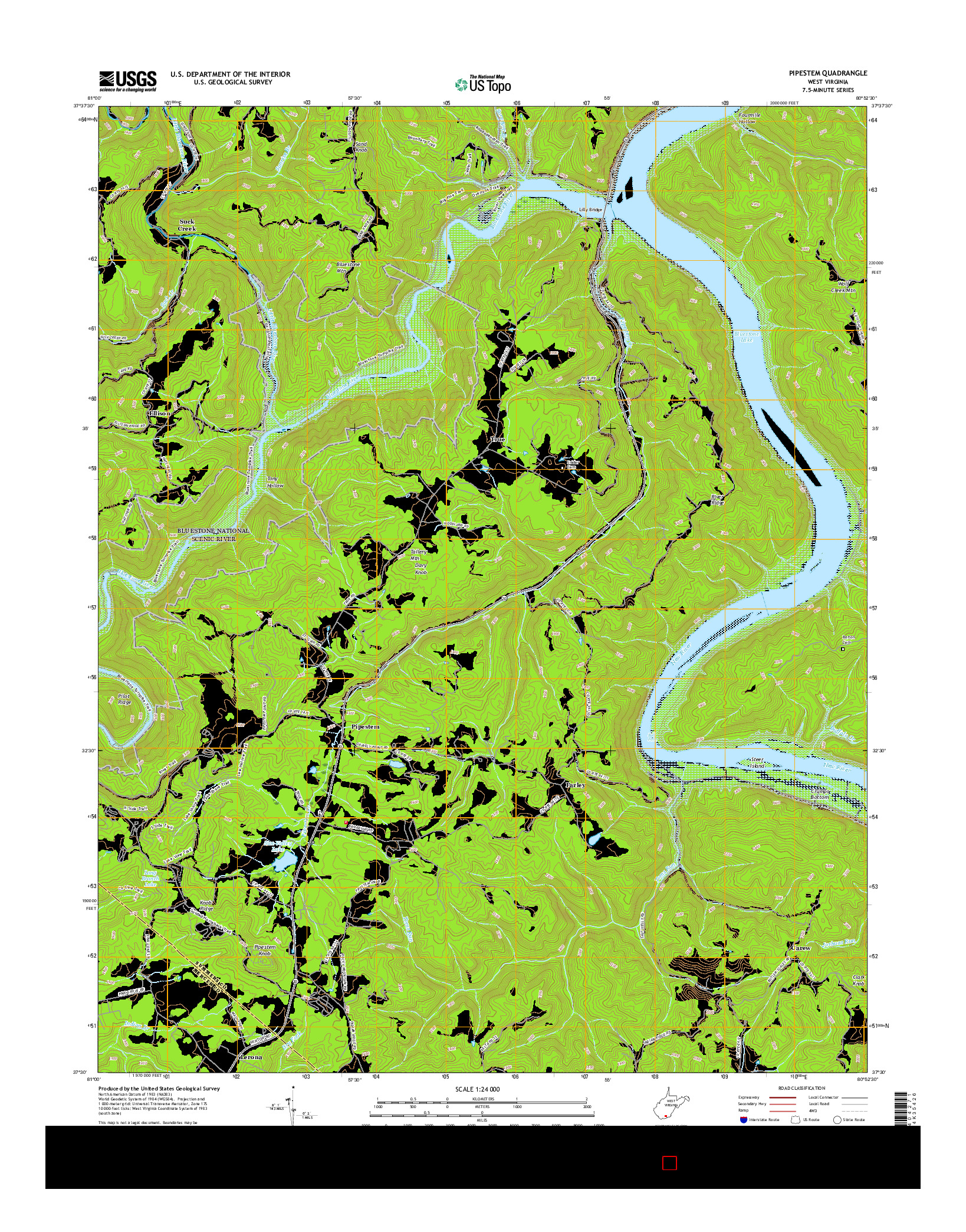 USGS US TOPO 7.5-MINUTE MAP FOR PIPESTEM, WV 2016