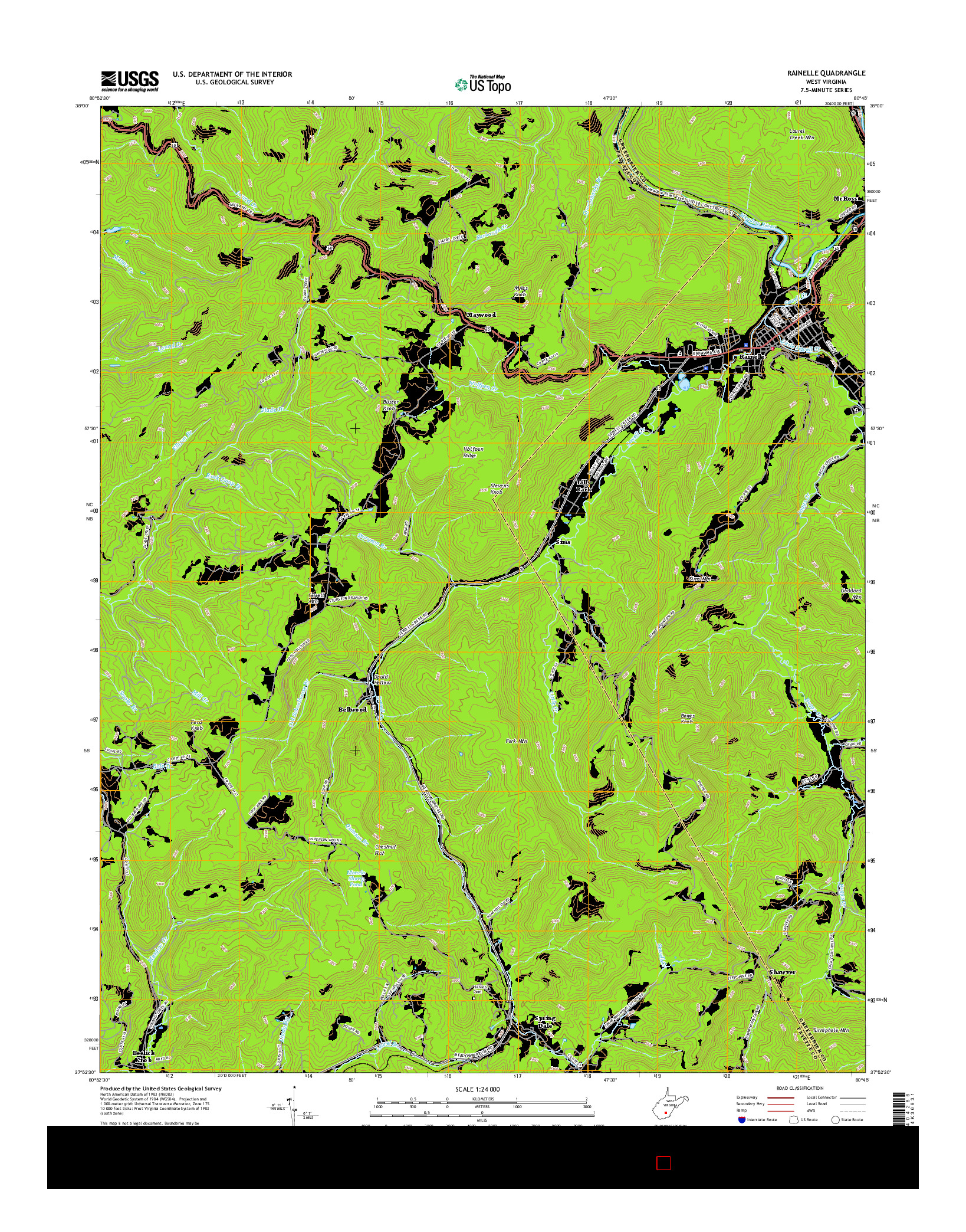 USGS US TOPO 7.5-MINUTE MAP FOR RAINELLE, WV 2016