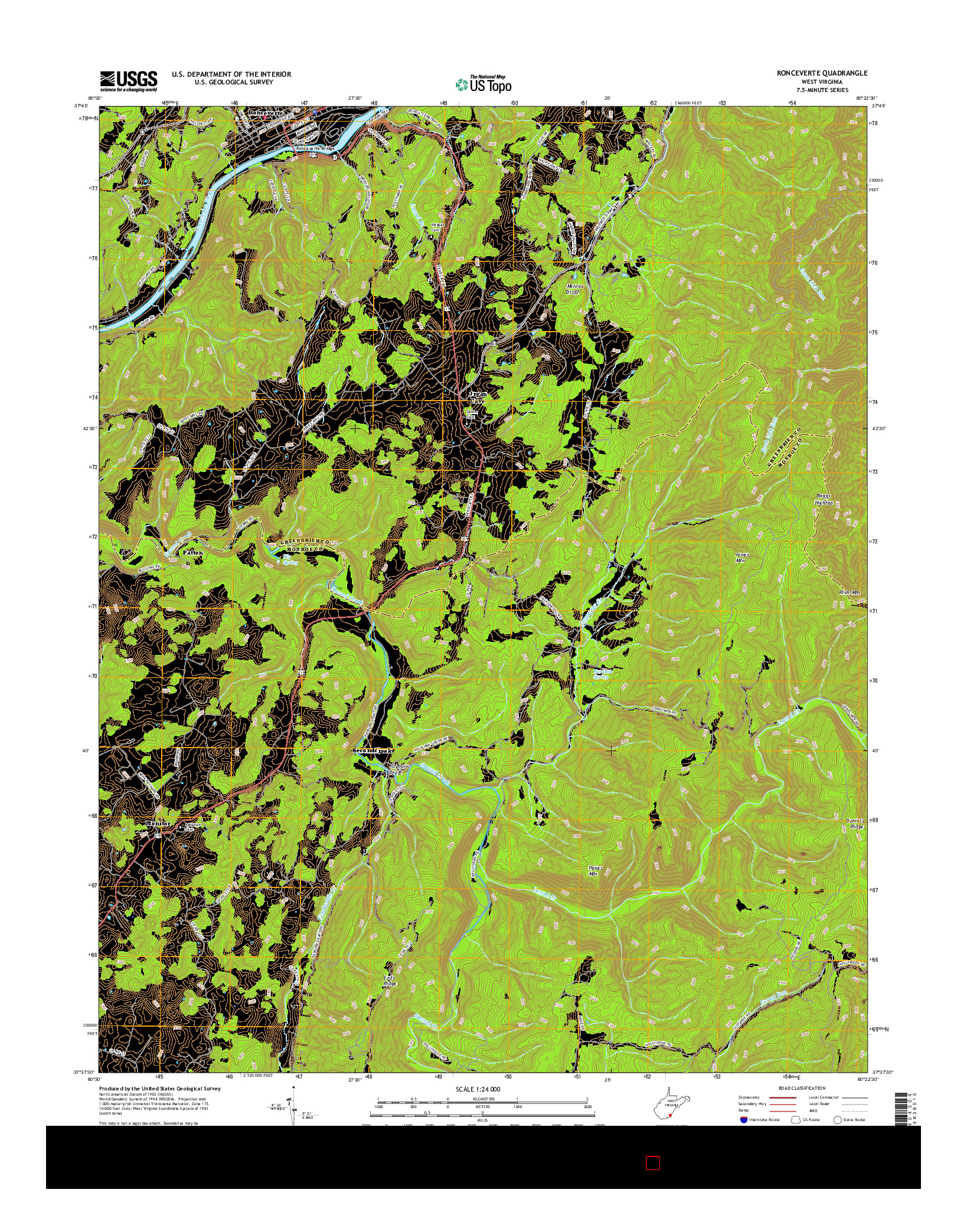 USGS US TOPO 7.5-MINUTE MAP FOR RONCEVERTE, WV 2016