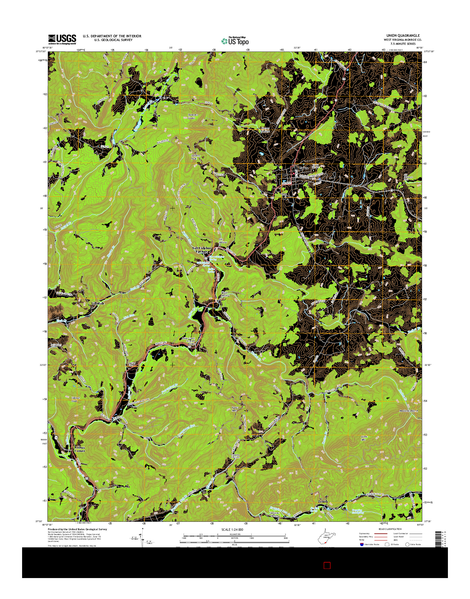 USGS US TOPO 7.5-MINUTE MAP FOR UNION, WV 2016
