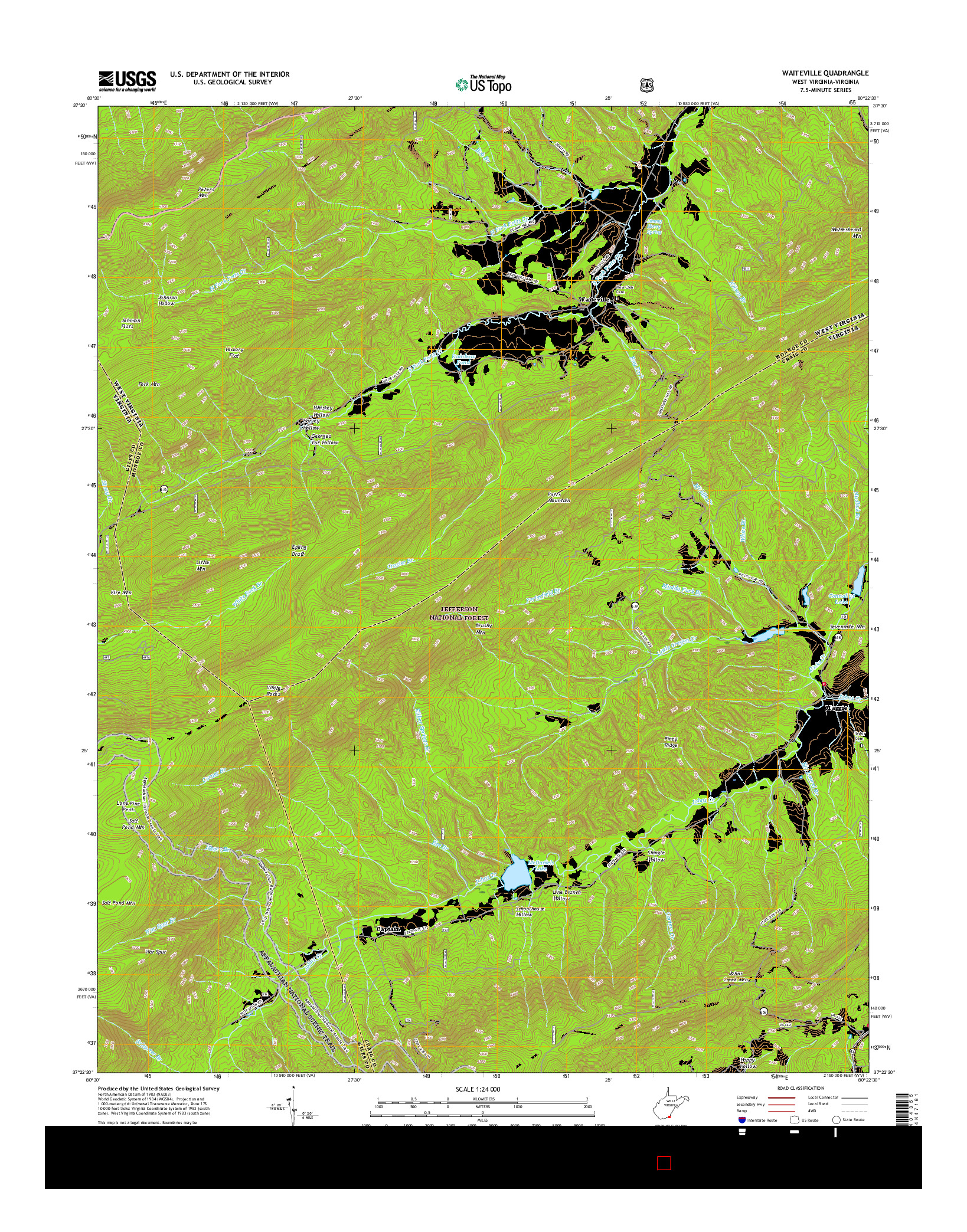 USGS US TOPO 7.5-MINUTE MAP FOR WAITEVILLE, WV-VA 2016