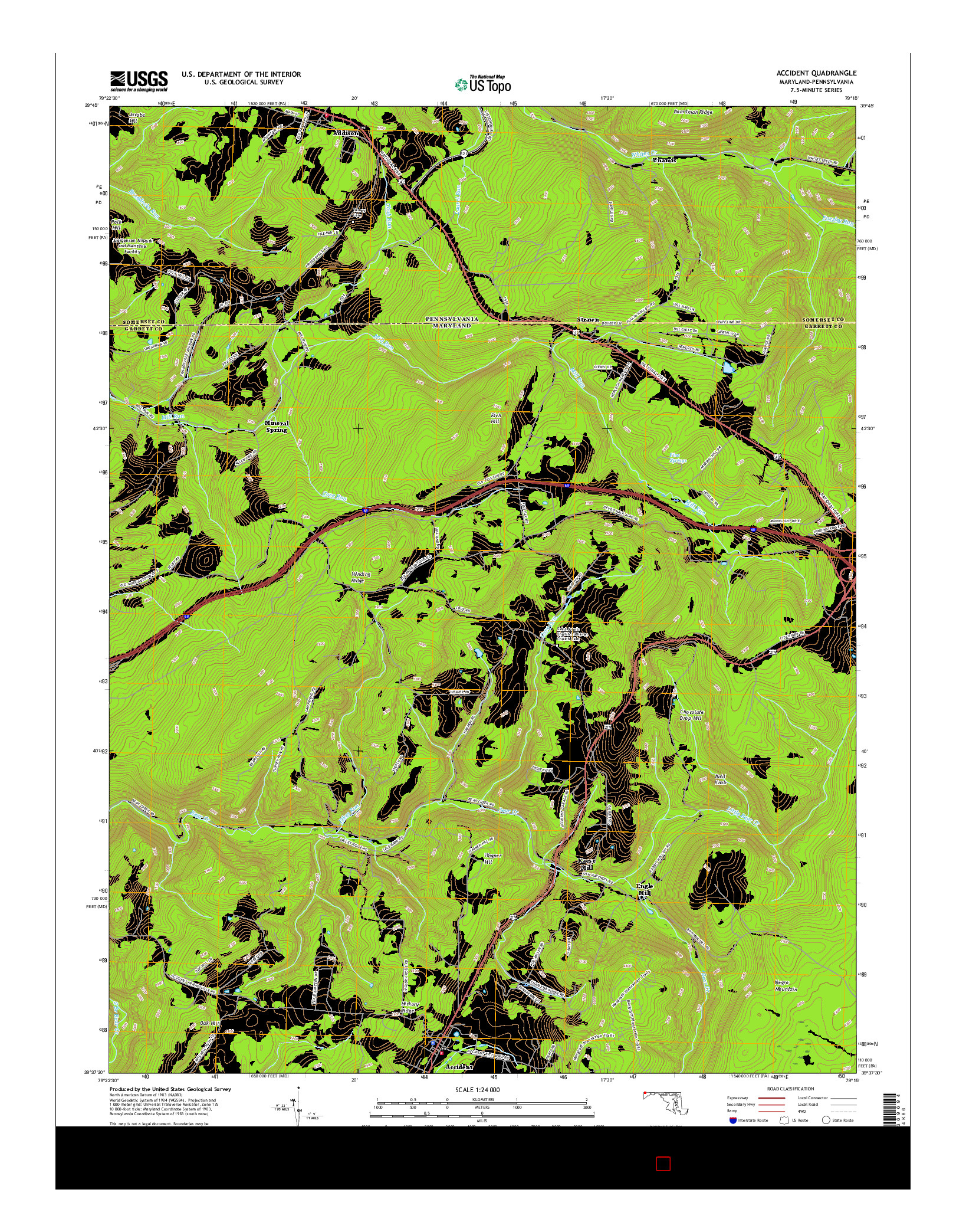 USGS US TOPO 7.5-MINUTE MAP FOR ACCIDENT, MD-PA 2016