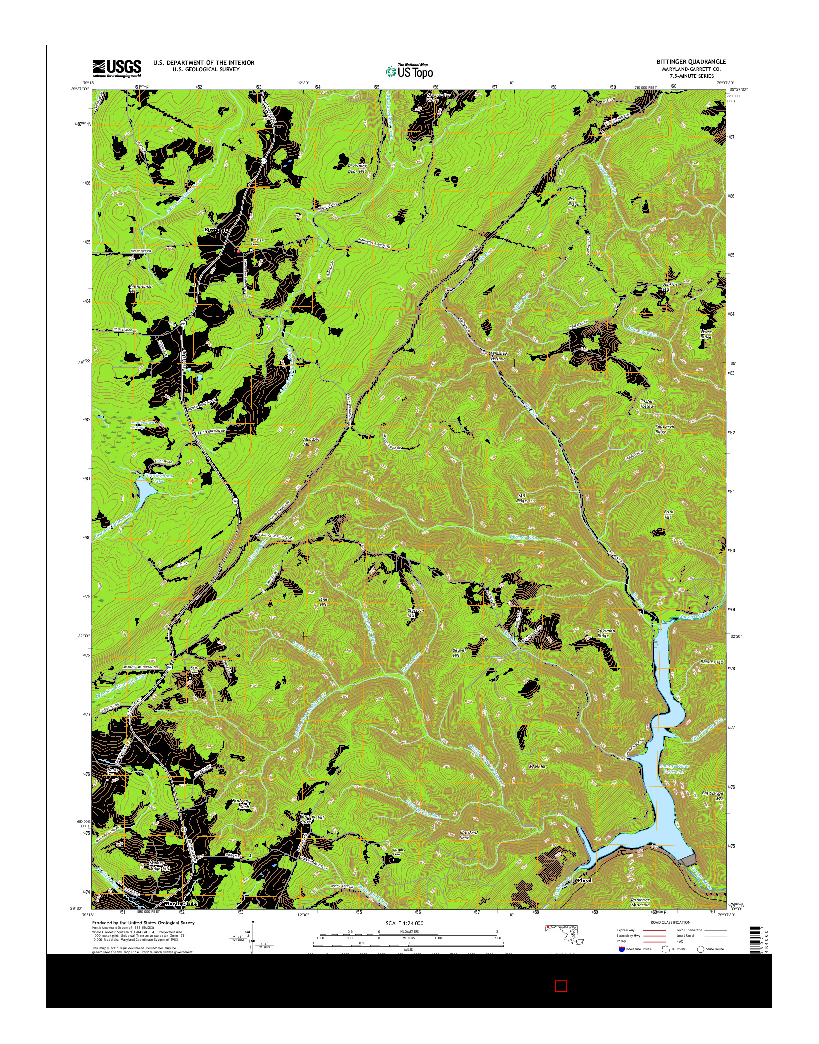 USGS US TOPO 7.5-MINUTE MAP FOR BITTINGER, MD 2016