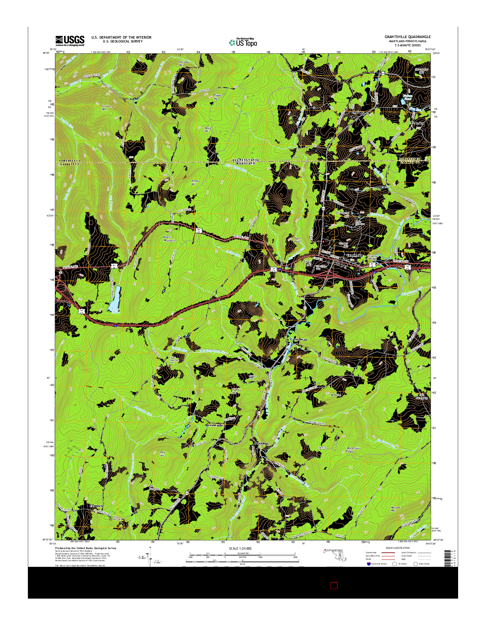 USGS US TOPO 7.5-MINUTE MAP FOR GRANTSVILLE, MD-PA 2016