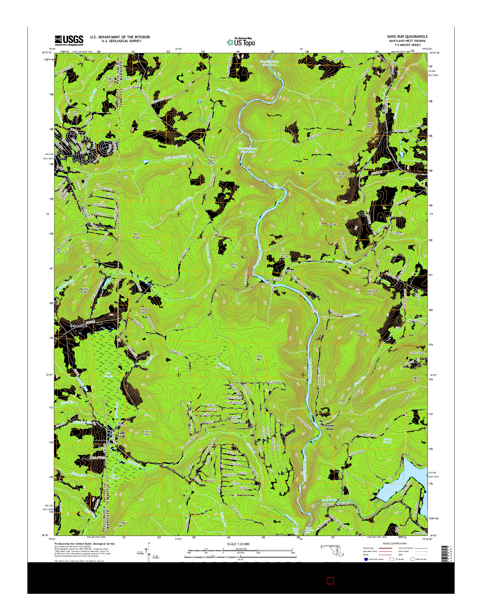 USGS US TOPO 7.5-MINUTE MAP FOR SANG RUN, MD-WV 2016