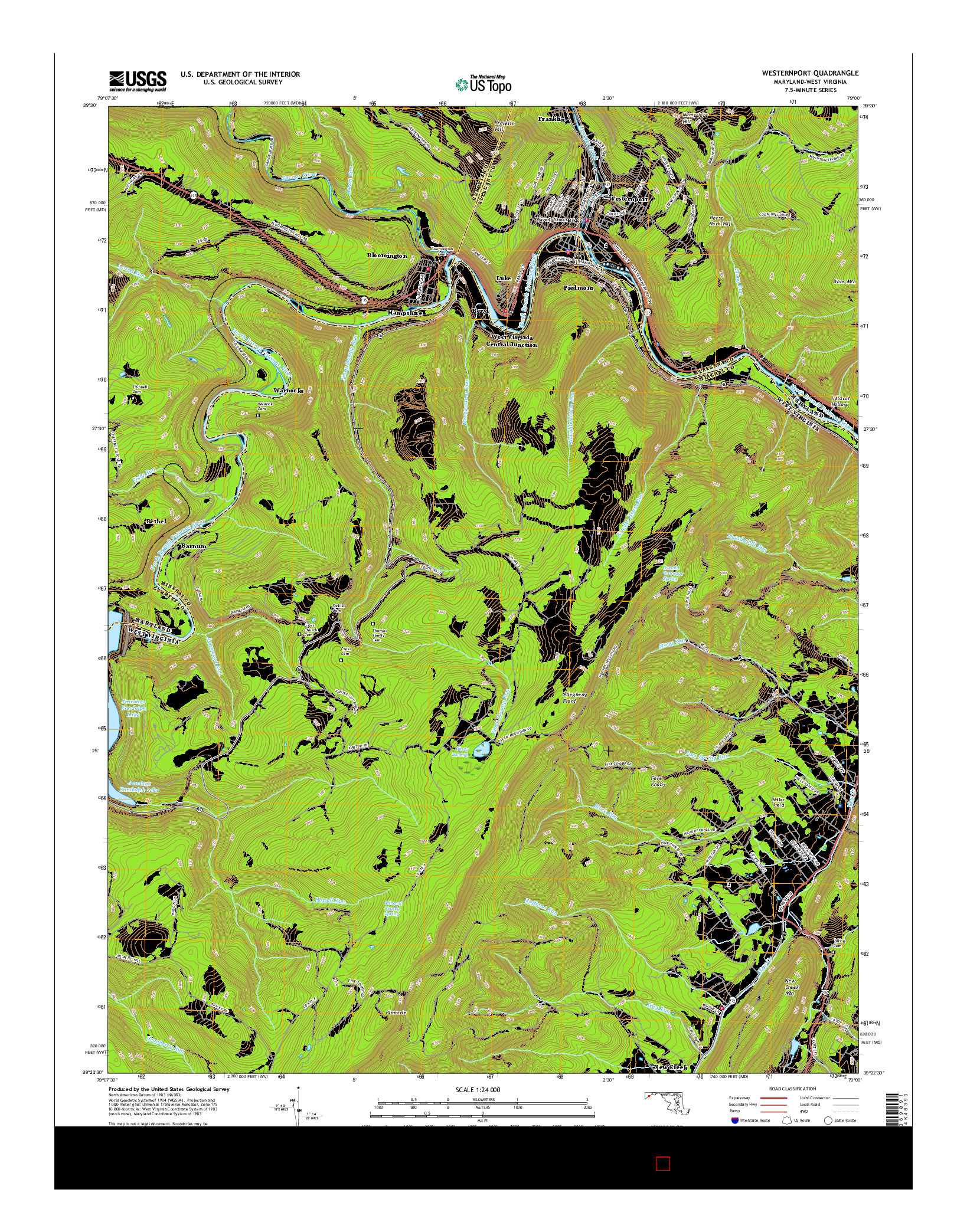 USGS US TOPO 7.5-MINUTE MAP FOR WESTERNPORT, MD-WV 2016